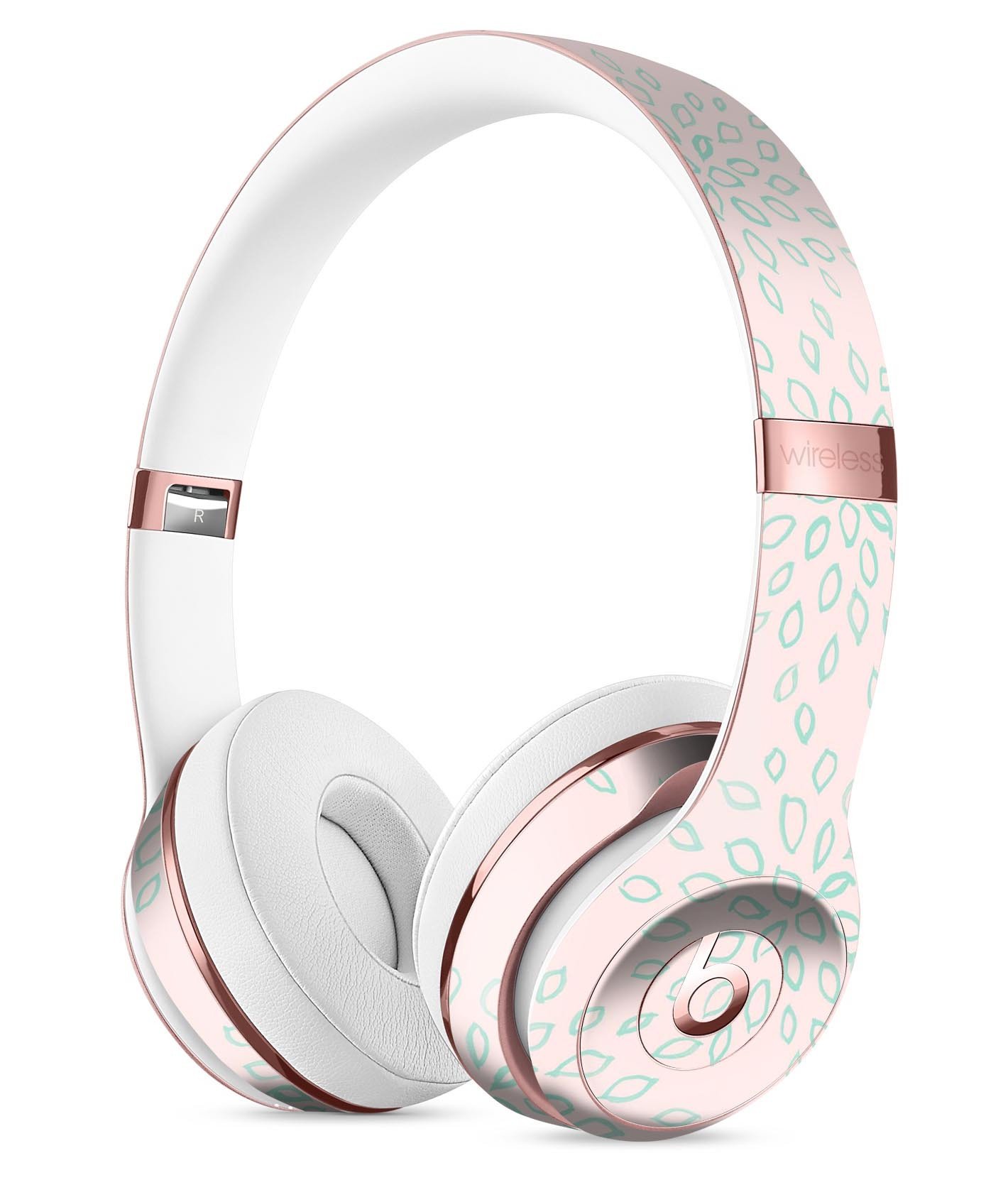 Pink and mint floral skin kit for Beats by Dre Solo 3 Wireless Headphones, showcasing vibrant floral patterns and a sleek design.