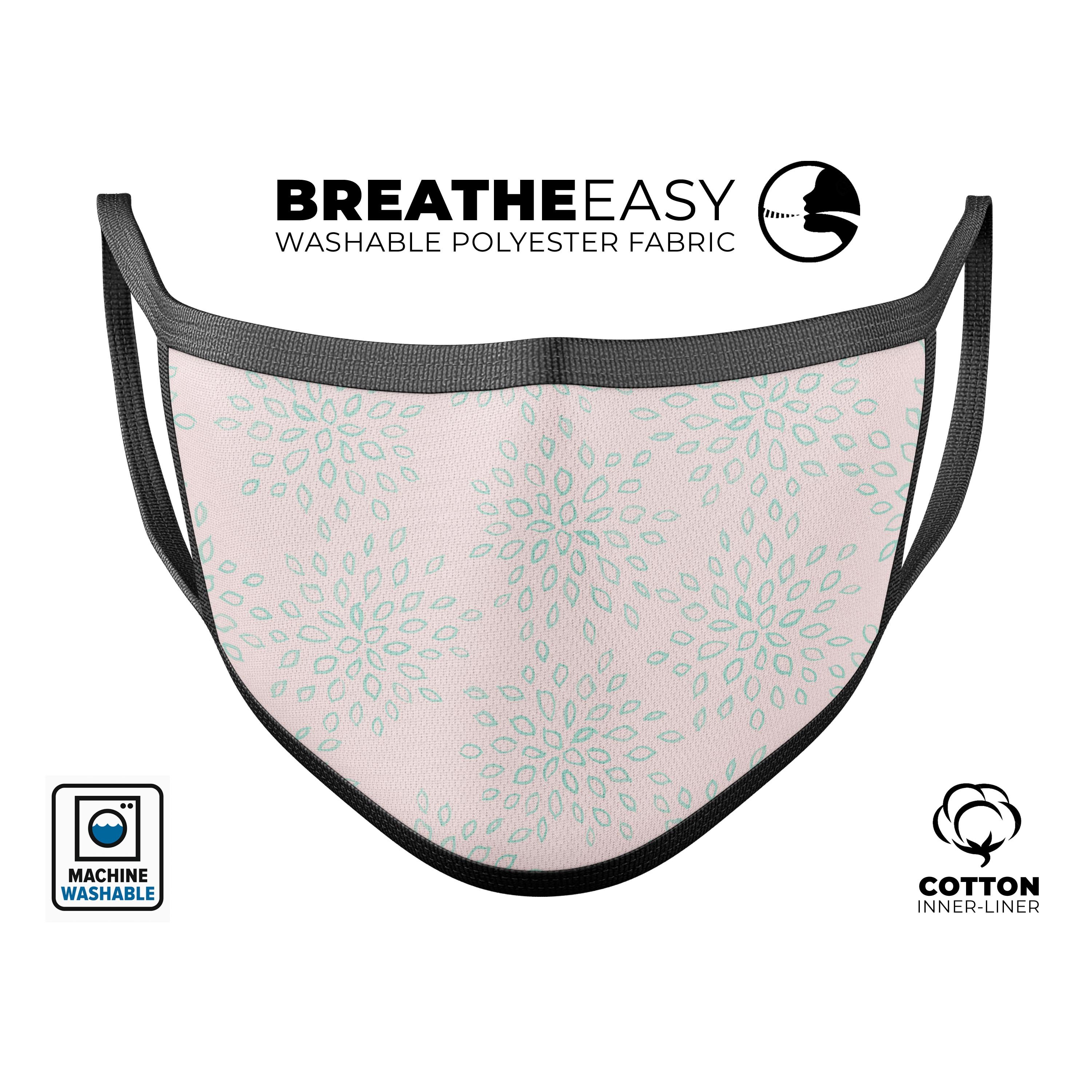 A vibrant Pink and Mint Floral Sprout mouth cover, showcasing a beautiful floral design on a comfortable 3D face mask.