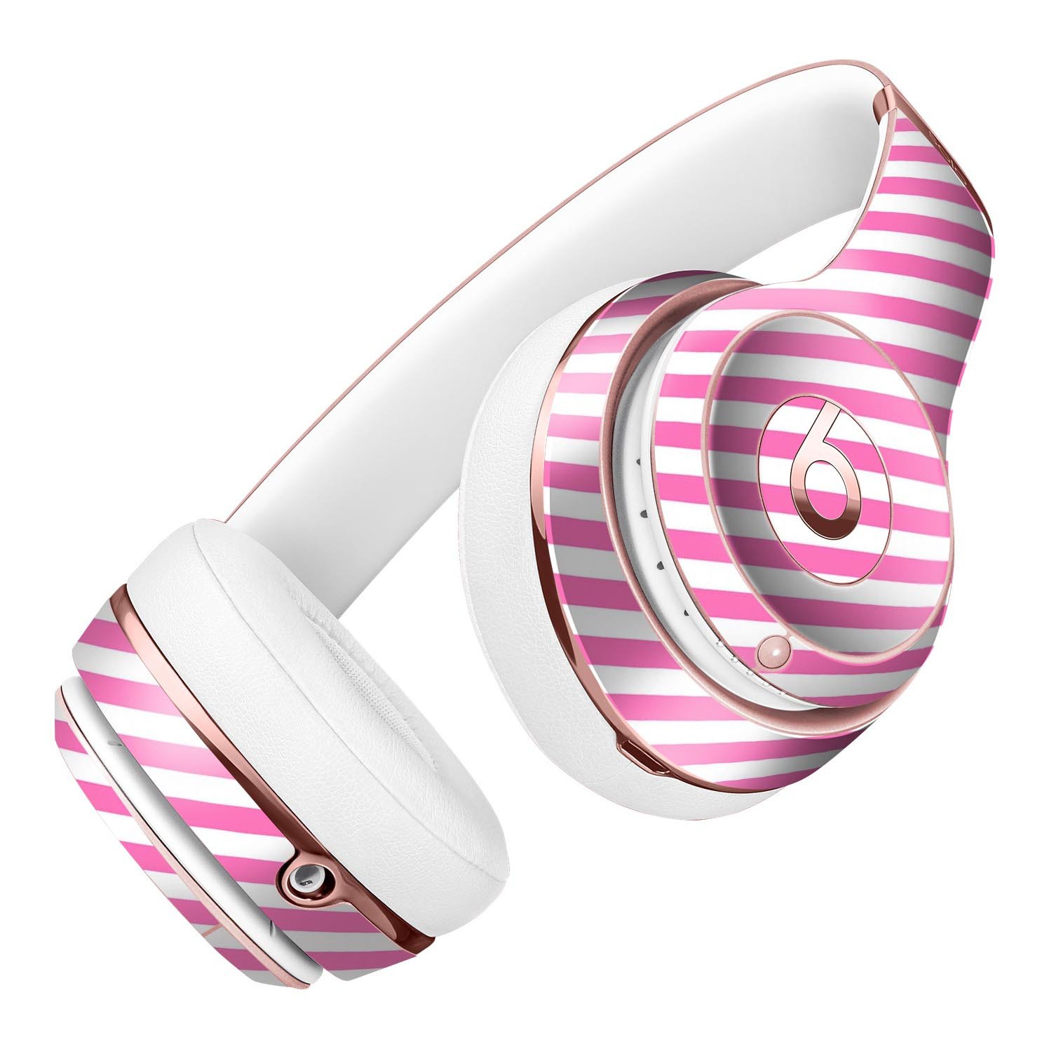 Pink and white slanted stripes skin kit for Beats by Dre Solo 3 Wireless Headphones, showcasing a stylish design and precise fit.