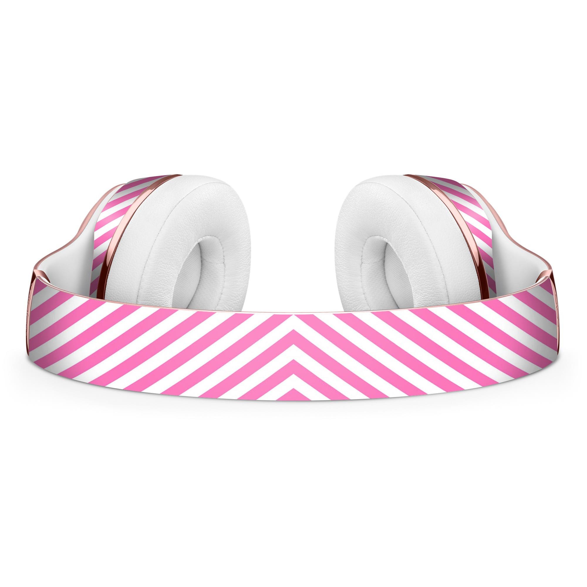 Pink and white slanted stripes skin kit for Beats by Dre Solo 3 Wireless Headphones, showcasing a stylish design and precise fit.