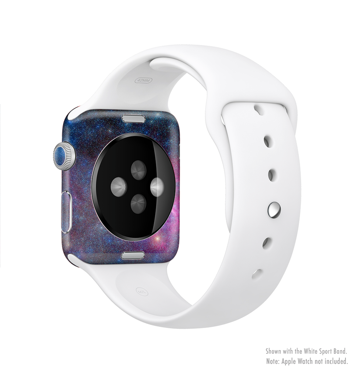 The Pink & Blue Galaxy Full-Body Skin Kit for Apple Watch, showcasing vibrant colors and a sleek design.