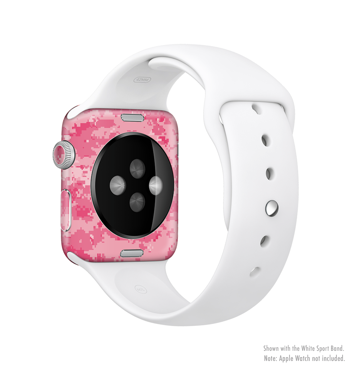 Pink Digital Camouflage Full-Body Skin Kit for Apple Watch, showcasing vibrant colors and a sleek design.