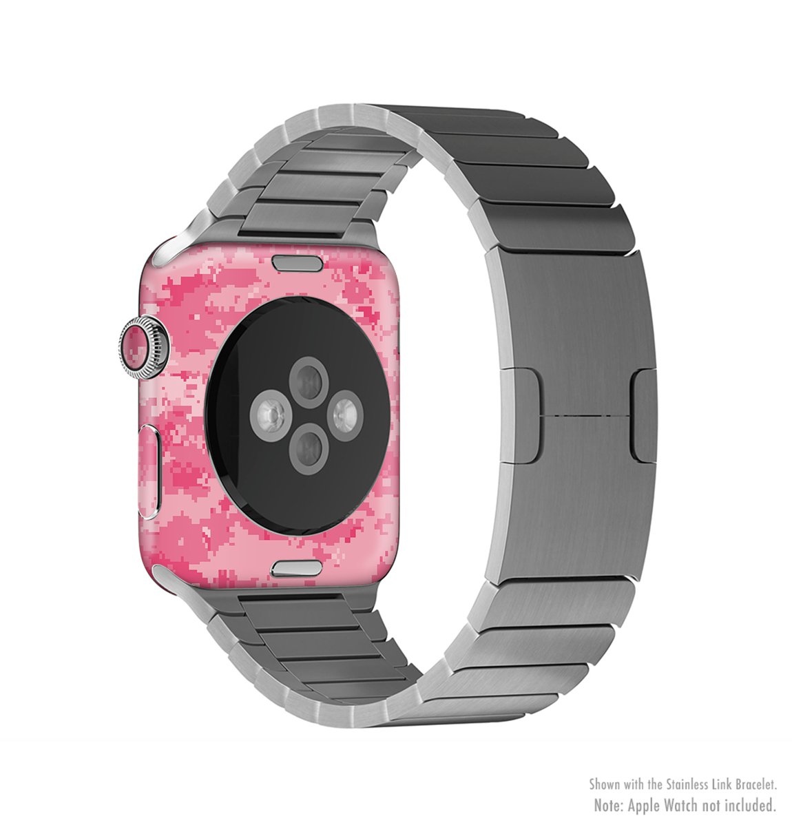 Pink Digital Camouflage Full-Body Skin Kit for Apple Watch, showcasing vibrant colors and a sleek design.