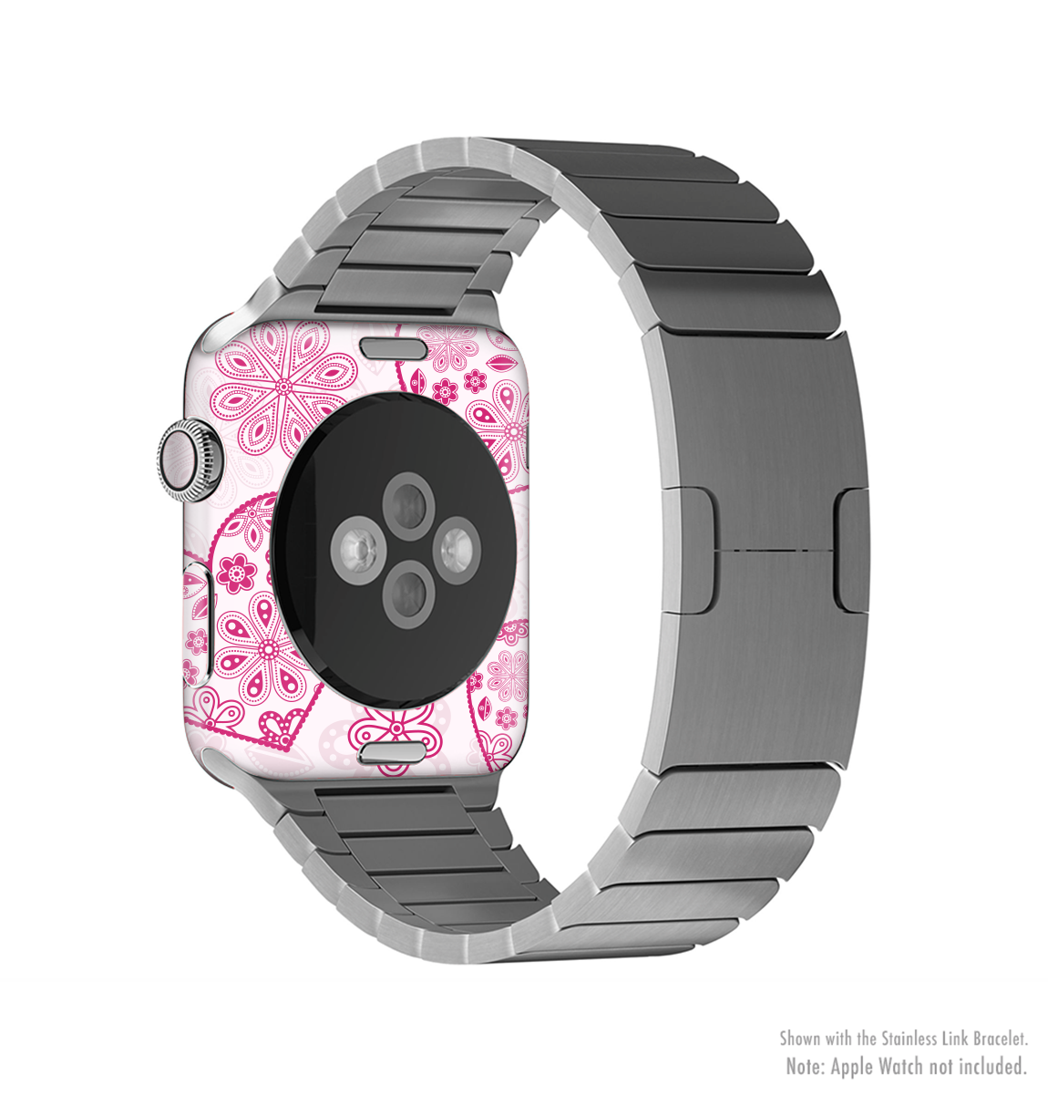 Pink Floral Designed Hearts Full-Body Skin Kit for Apple Watch, showcasing vibrant floral patterns on a sleek vinyl surface.