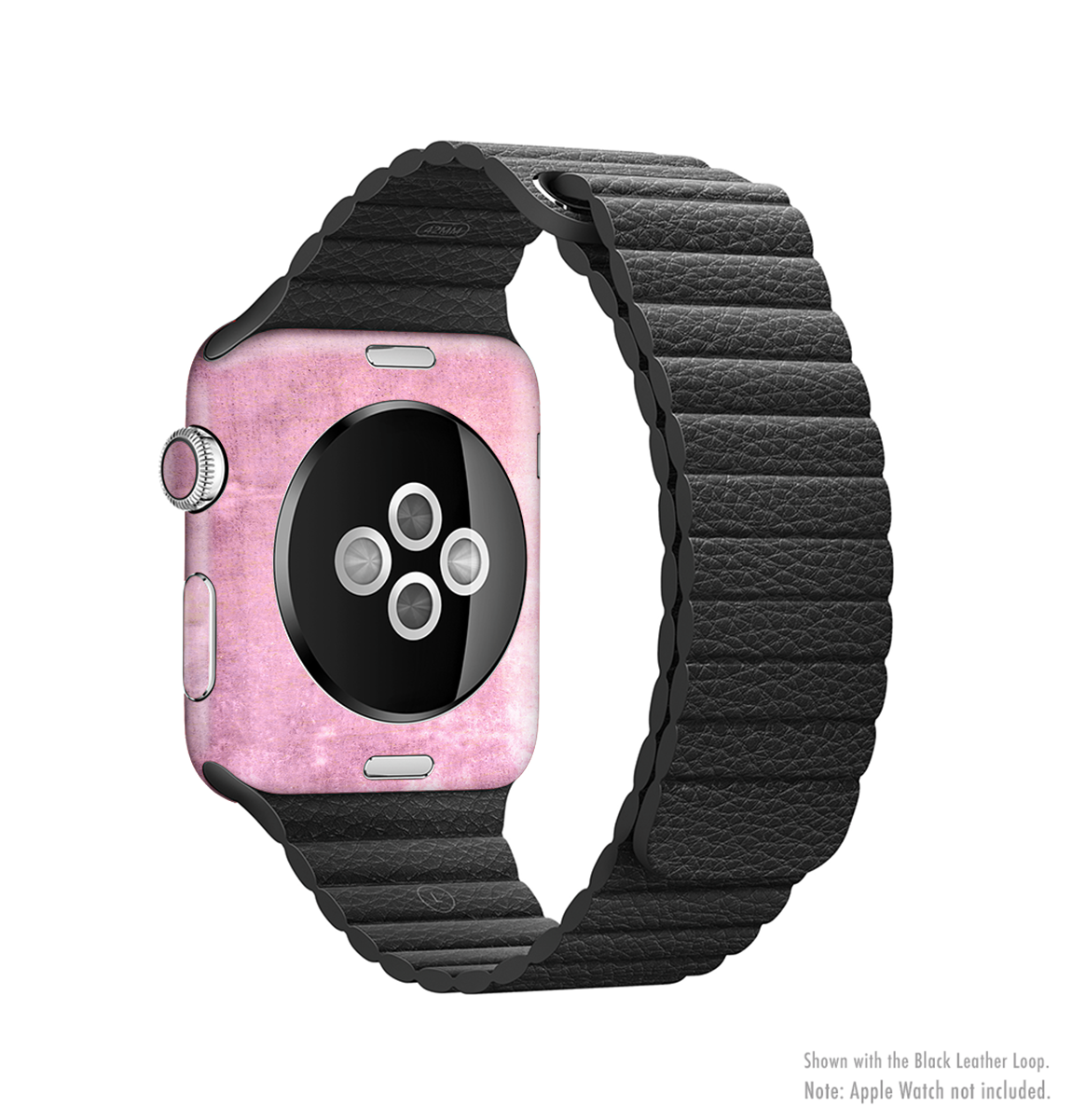 A stylish pink grungy surface texture skin kit designed for Apple Watch, showcasing its vibrant design and premium vinyl material.