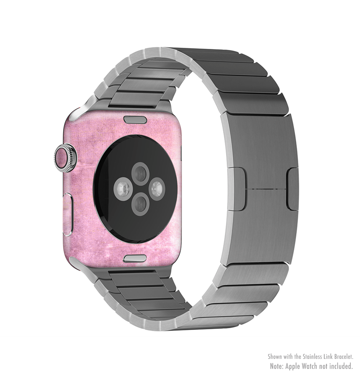 A stylish pink grungy surface texture skin kit designed for Apple Watch, showcasing its vibrant design and premium vinyl material.