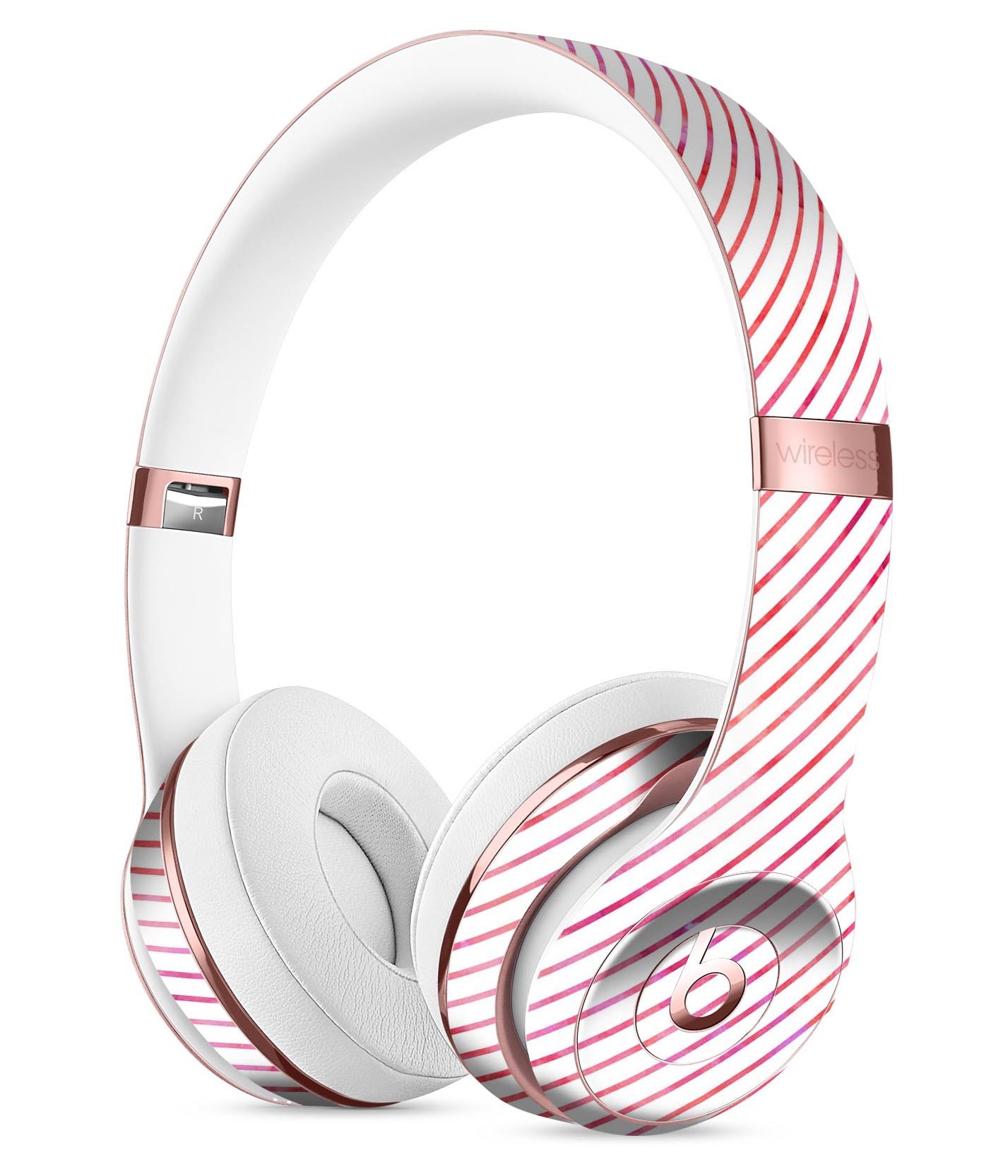 Pink Slanted Lines Pattern Full-Body Skin Kit for Beats by Dre Solo 3 Wireless Headphones, showcasing vibrant design and precise fit.