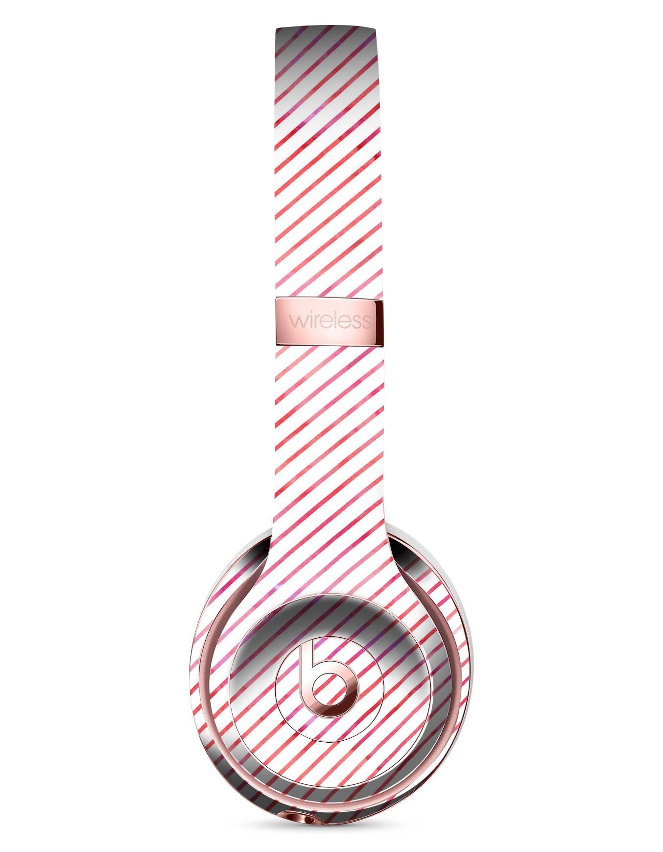 Pink Slanted Lines Pattern Full-Body Skin Kit for Beats by Dre Solo 3 Wireless Headphones, showcasing vibrant design and precise fit.