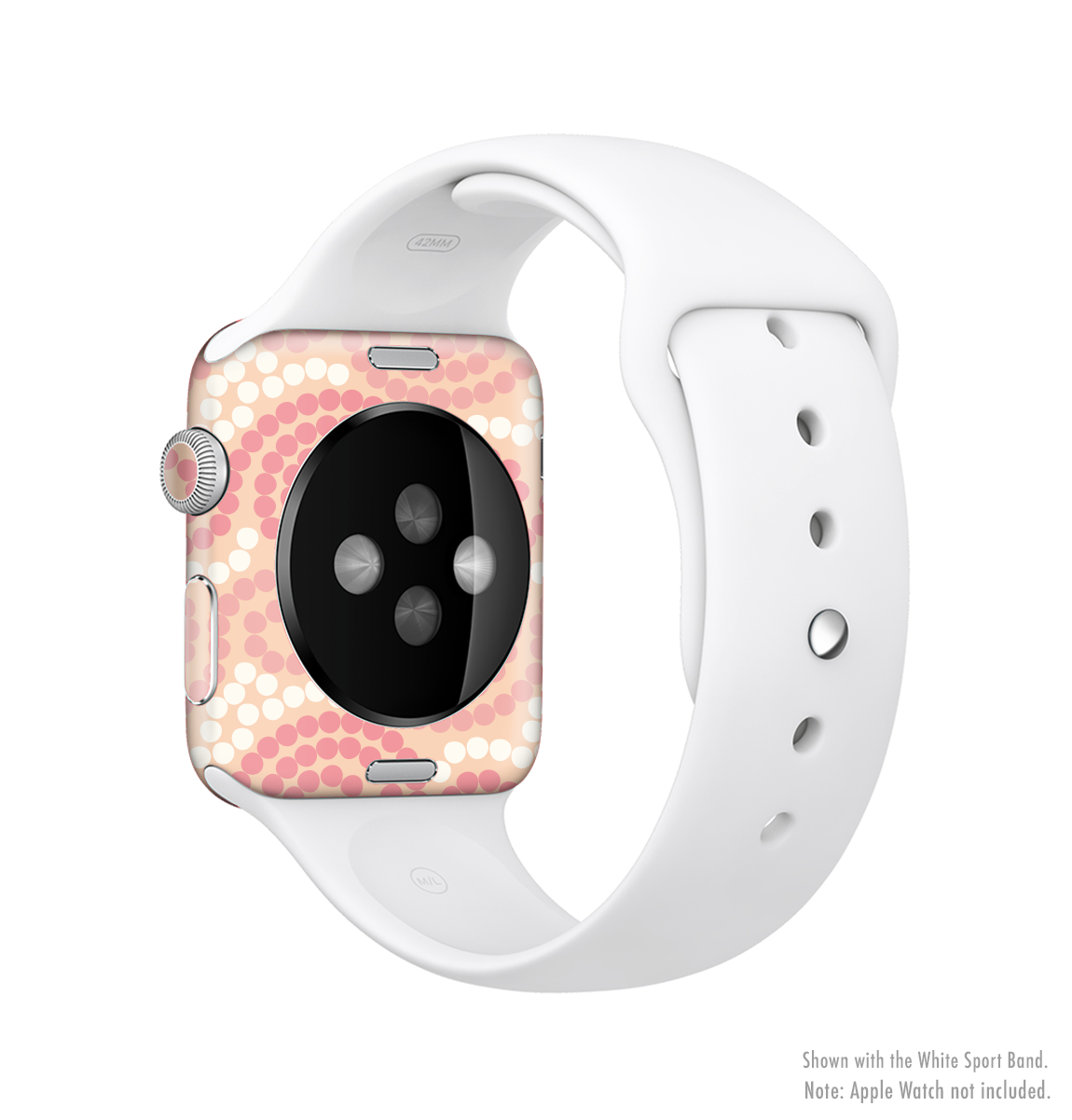 Pink Spiral Polka Dots Full-Body Skin Kit for Apple Watch, showcasing vibrant design and premium vinyl material.