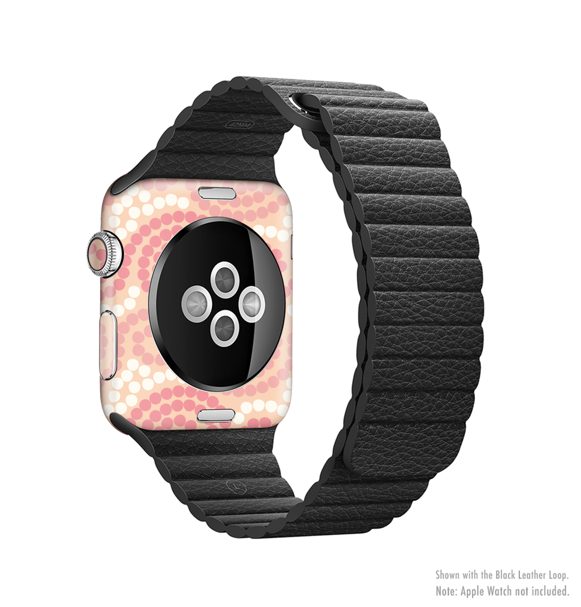 Pink Spiral Polka Dots Full-Body Skin Kit for Apple Watch, showcasing vibrant design and premium vinyl material.