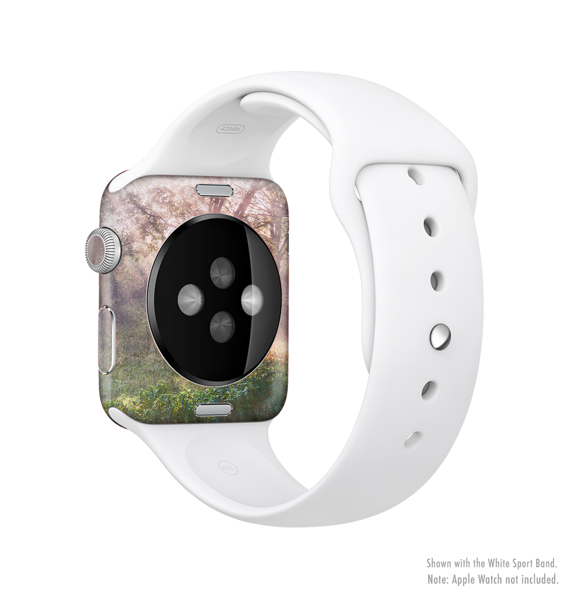 The Pink Sun Ray Meadow Full-Body Skin Kit for Apple Watch, showcasing vibrant colors and a stylish design.