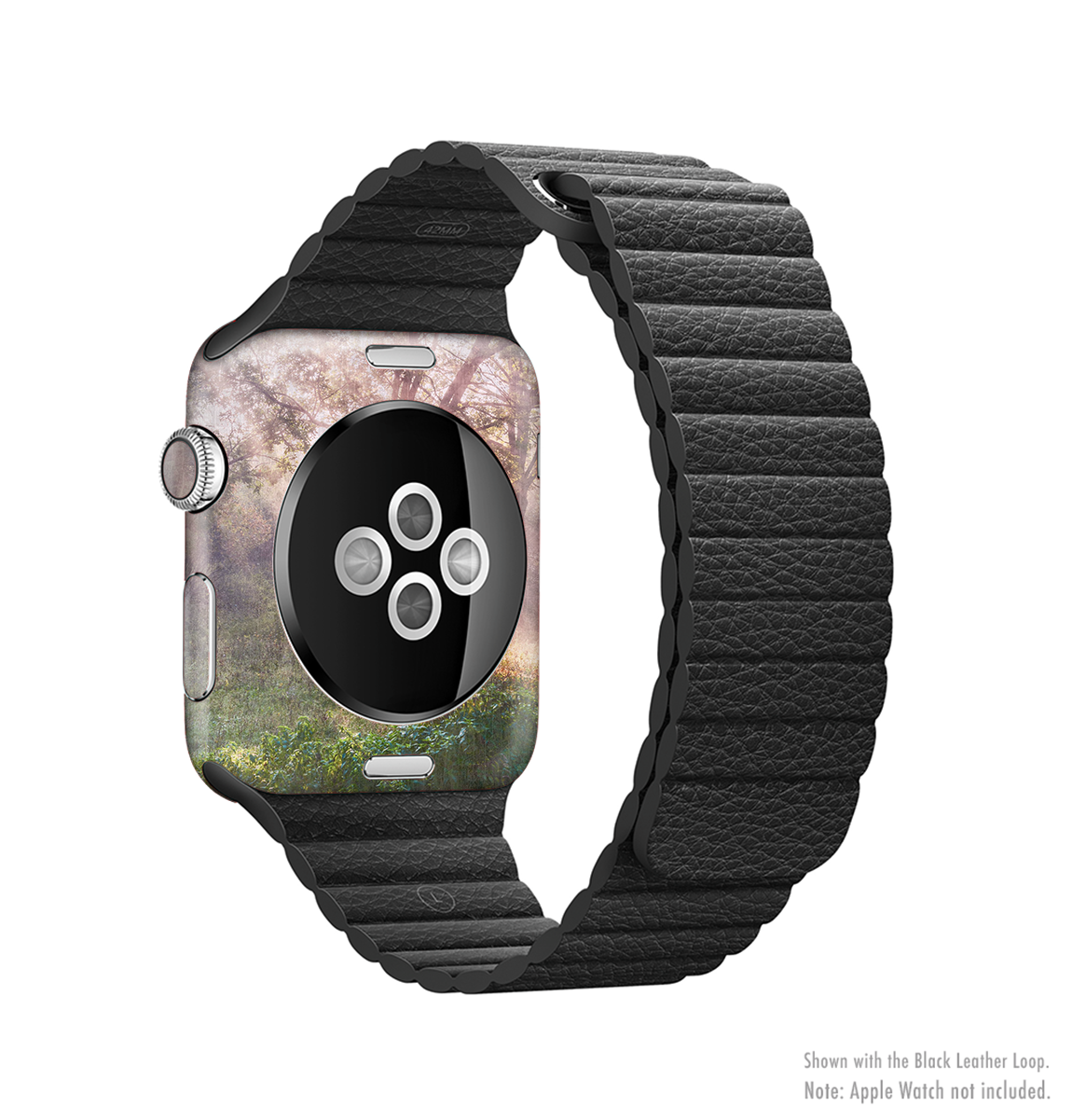 The Pink Sun Ray Meadow Full-Body Skin Kit for Apple Watch, showcasing vibrant colors and a stylish design.