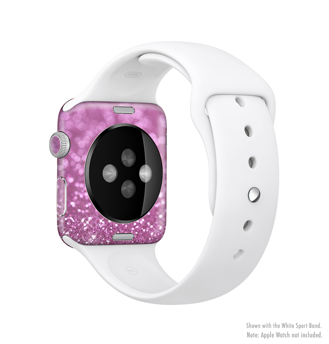 The Pink Unfocused Glimmer Full-Body Skin Kit for Apple Watch showcasing its vibrant pink color and glimmer finish.