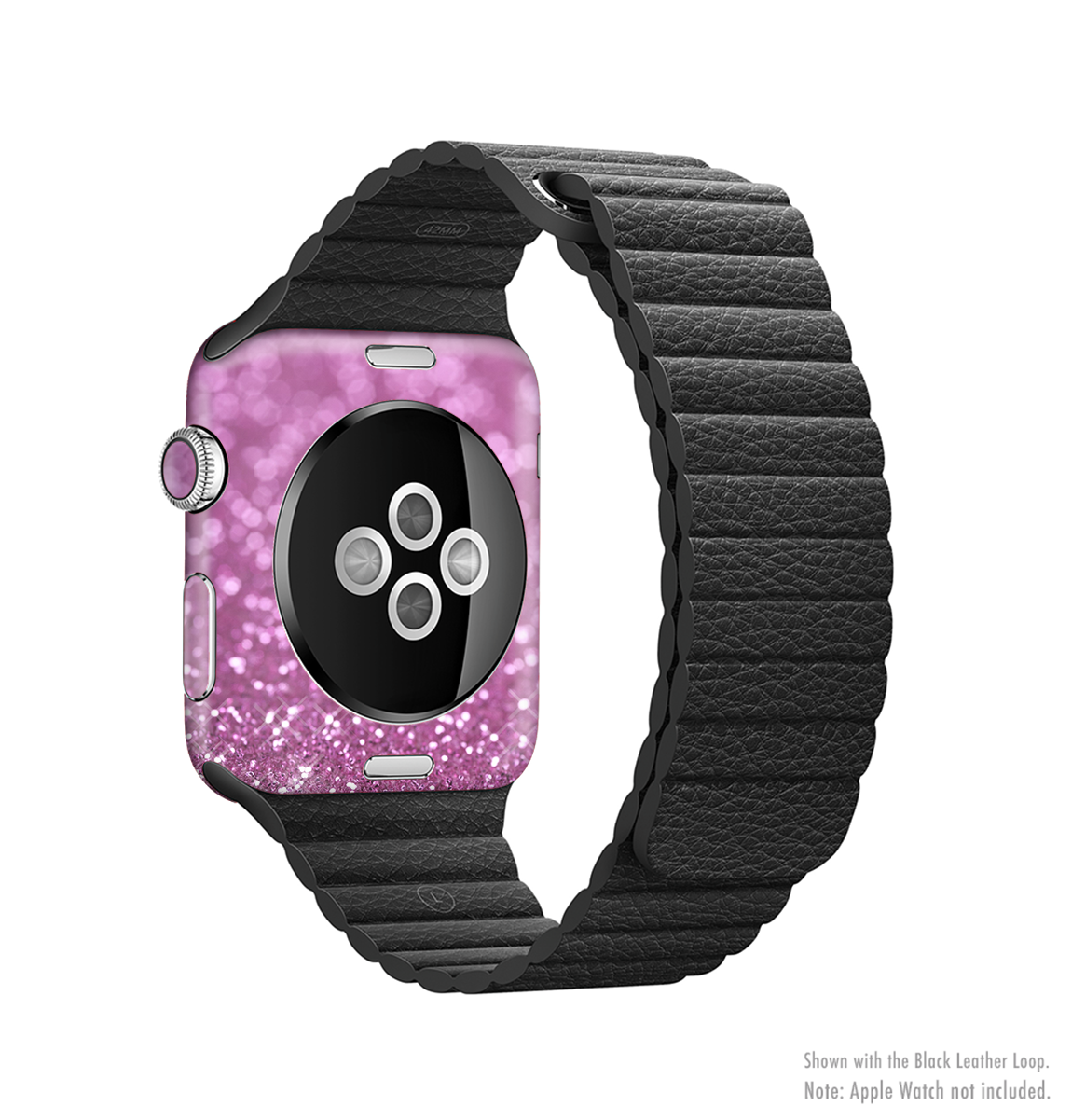 The Pink Unfocused Glimmer Full-Body Skin Kit for Apple Watch showcasing its vibrant pink color and glimmer finish.