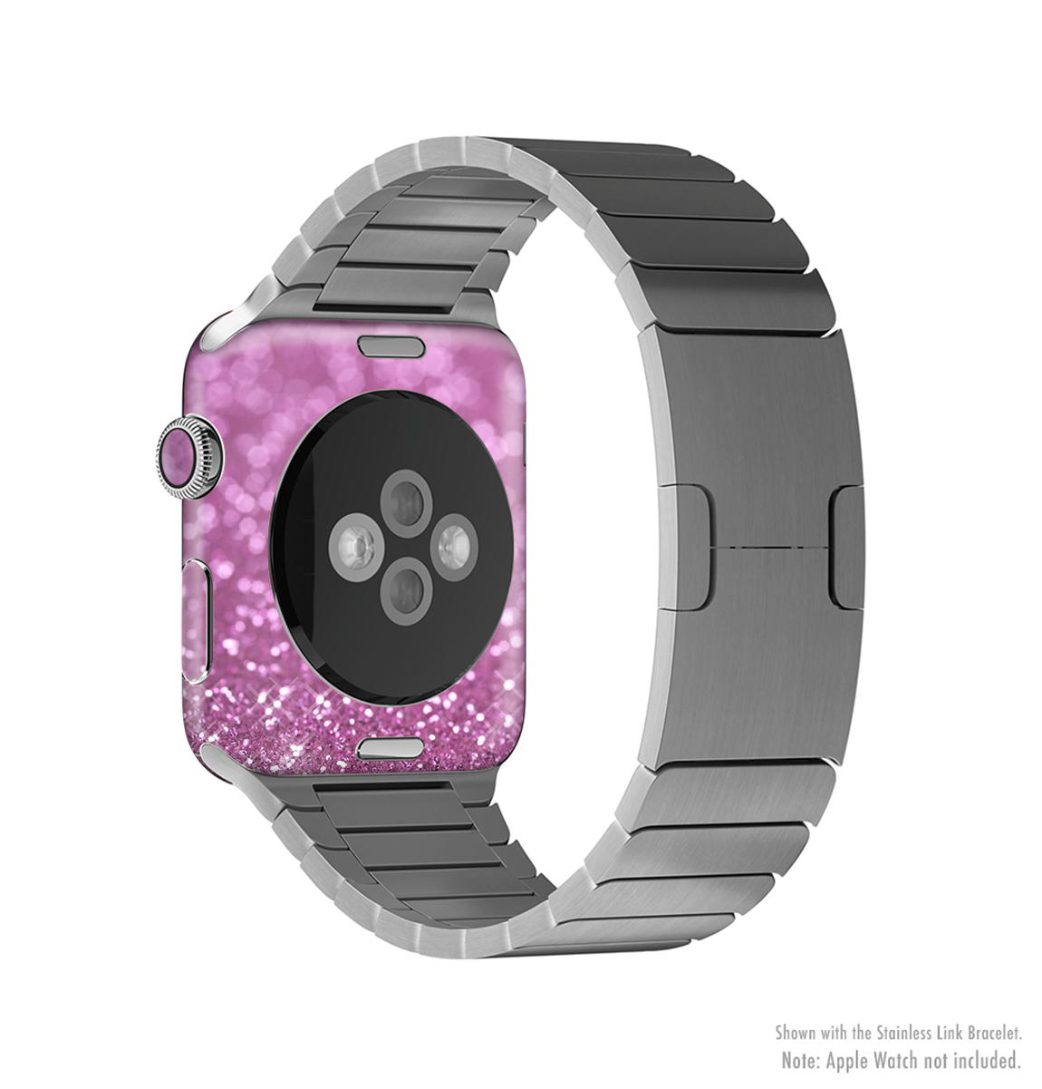 The Pink Unfocused Glimmer Full-Body Skin Kit for Apple Watch showcasing its vibrant pink color and glimmer finish.