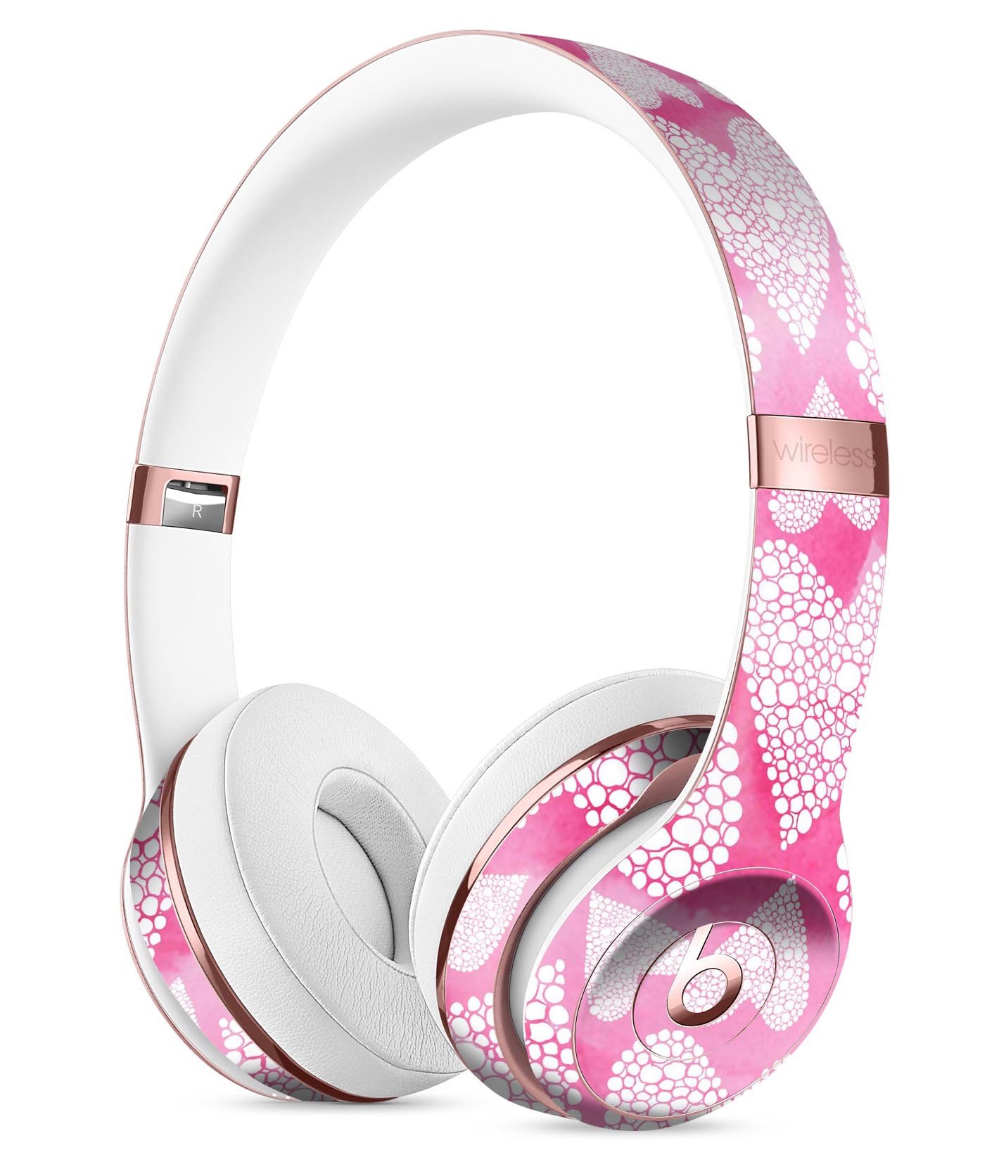 Pink Watercolor Mosaic Hearts Full-Body Skin Kit for Beats by Dre Solo 3 Wireless Headphones, showcasing vibrant colors and intricate design.