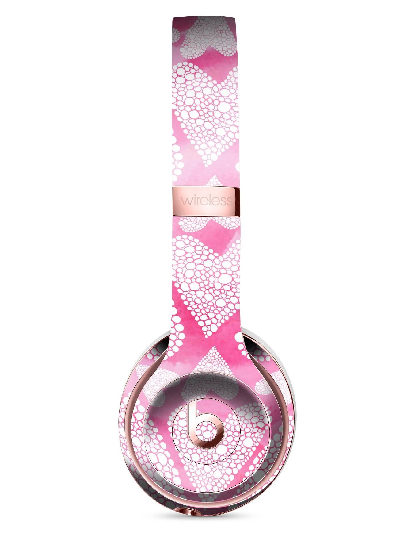 Pink Watercolor Mosaic Hearts Full-Body Skin Kit for Beats by Dre Solo 3 Wireless Headphones, showcasing vibrant colors and intricate design.