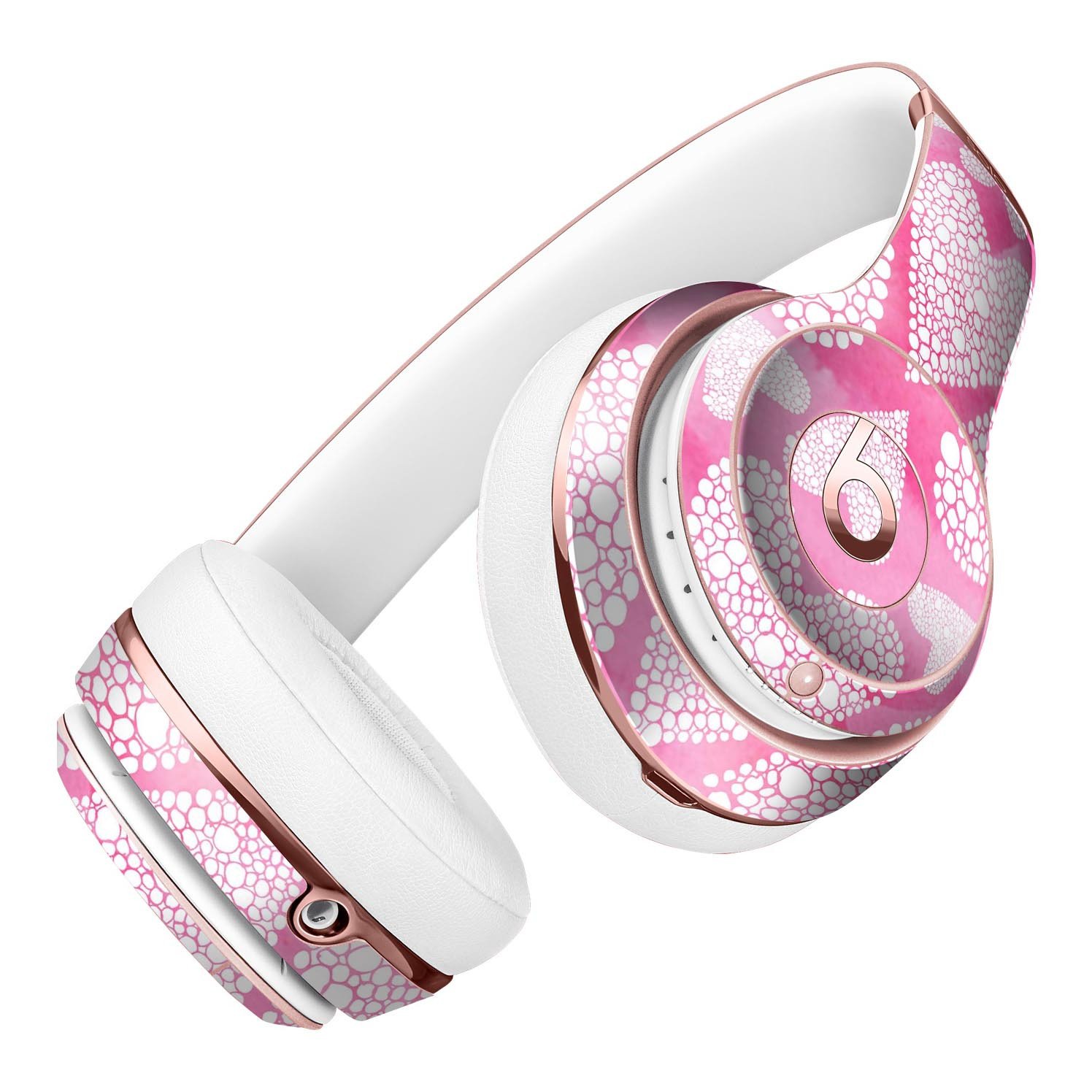 Pink Watercolor Mosaic Hearts Full-Body Skin Kit for Beats by Dre Solo 3 Wireless Headphones, showcasing vibrant colors and intricate design.