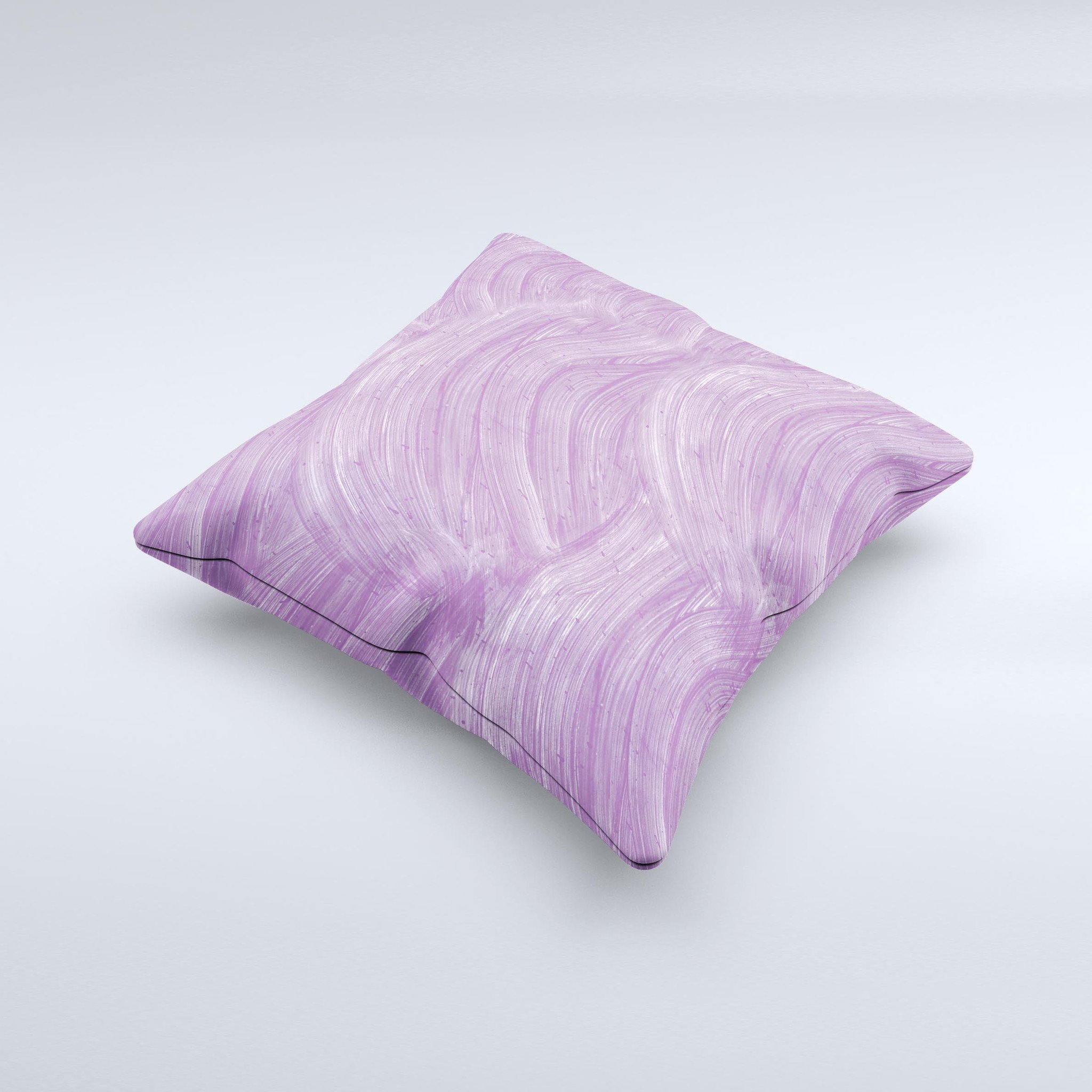 A beautifully handcrafted decorative throw pillow featuring purple brush strokes, showcasing unique imperfections and high-quality fabric.