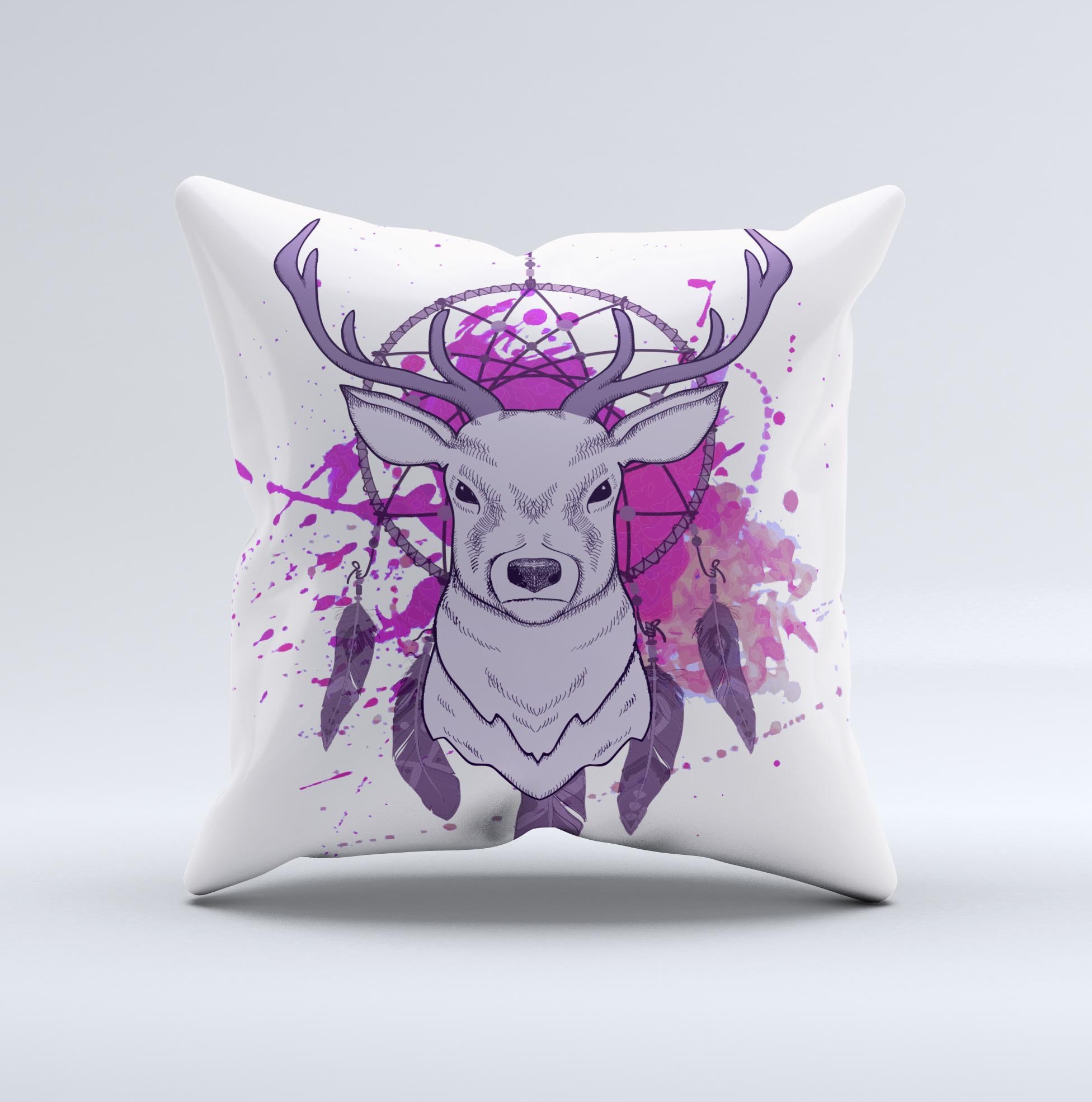 Purple Deer Runner DreamCatcher decorative throw pillow with intricate design, handcrafted in Virginia, showcasing unique imperfections.