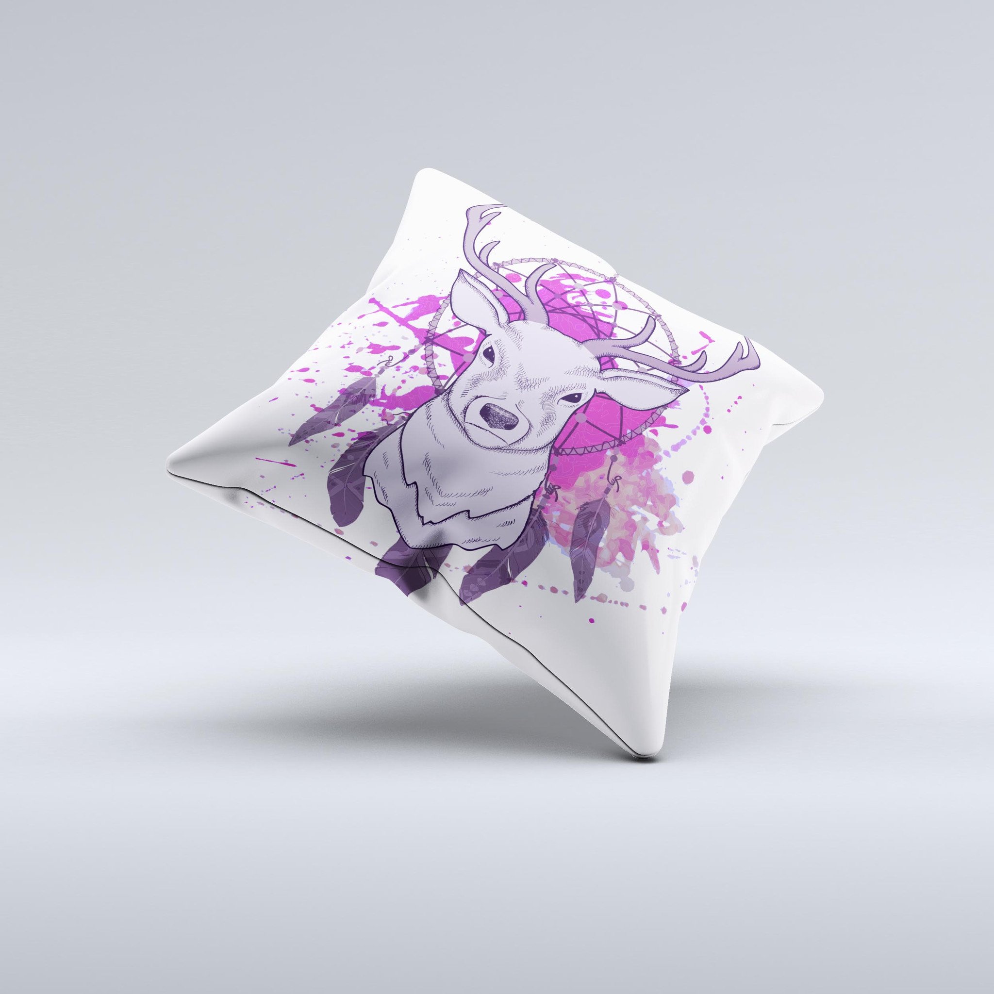 Purple Deer Runner DreamCatcher decorative throw pillow with intricate design, handcrafted in Virginia, showcasing unique imperfections.