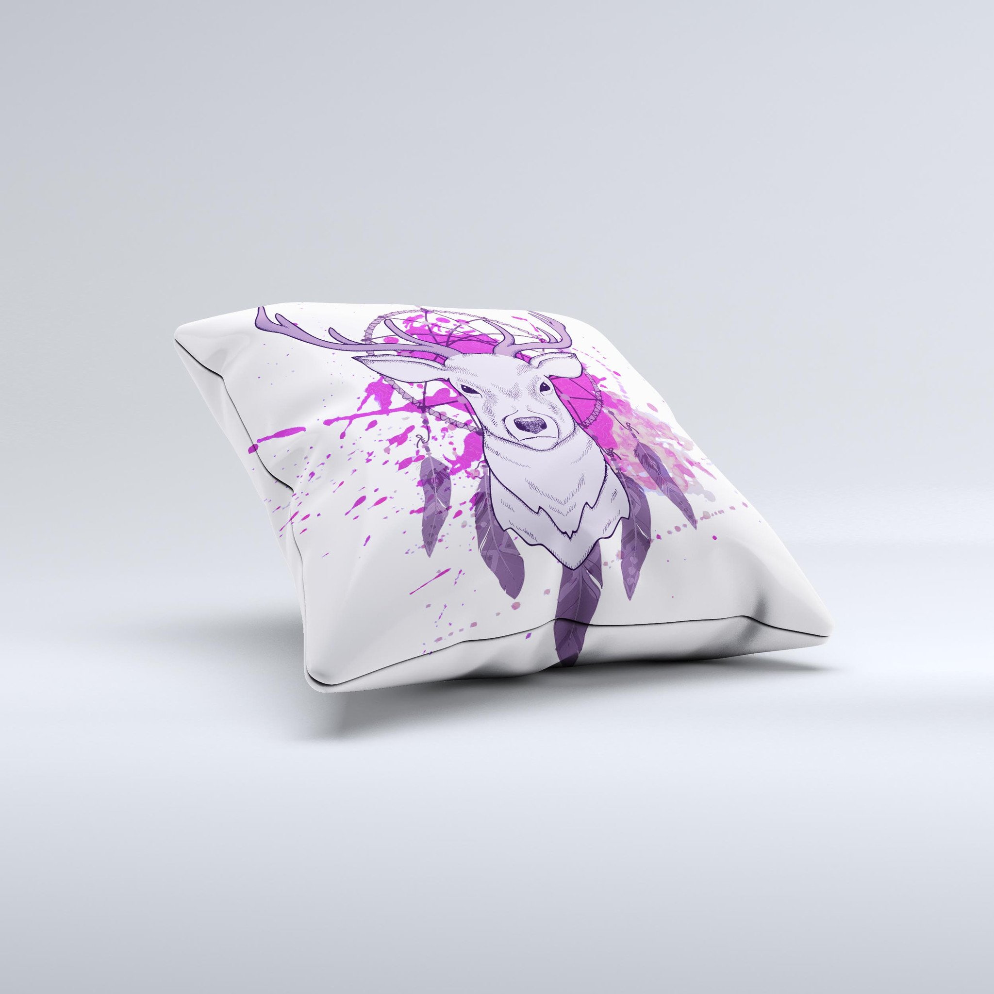 Purple Deer Runner DreamCatcher decorative throw pillow with intricate design, handcrafted in Virginia, showcasing unique imperfections.