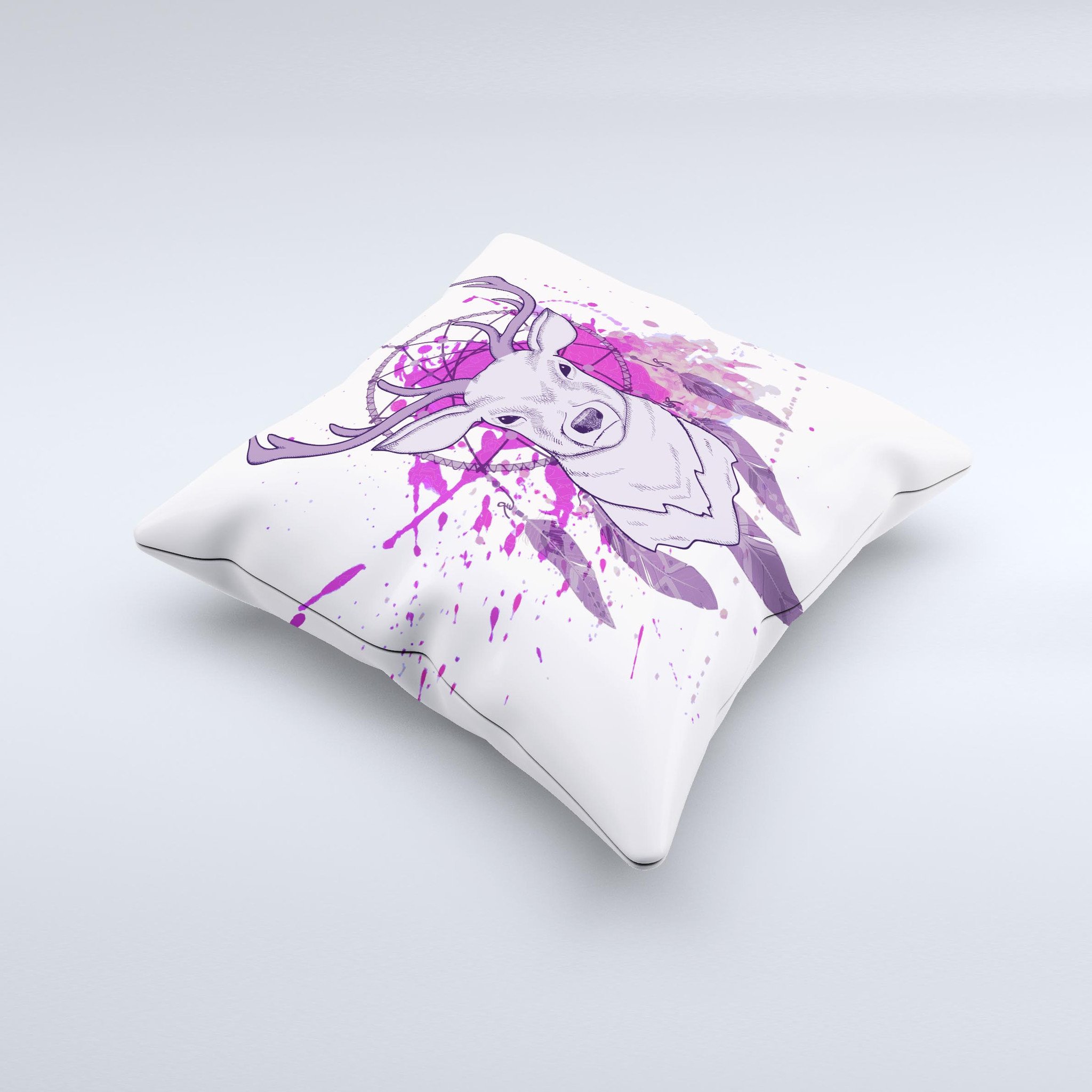 Purple Deer Runner DreamCatcher decorative throw pillow with intricate design, handcrafted in Virginia, showcasing unique imperfections.