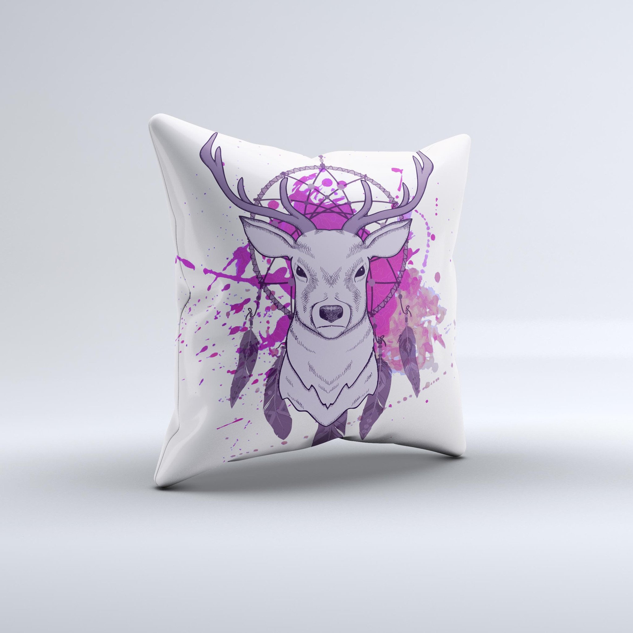 Purple Deer Runner DreamCatcher decorative throw pillow with intricate design, handcrafted in Virginia, showcasing unique imperfections.