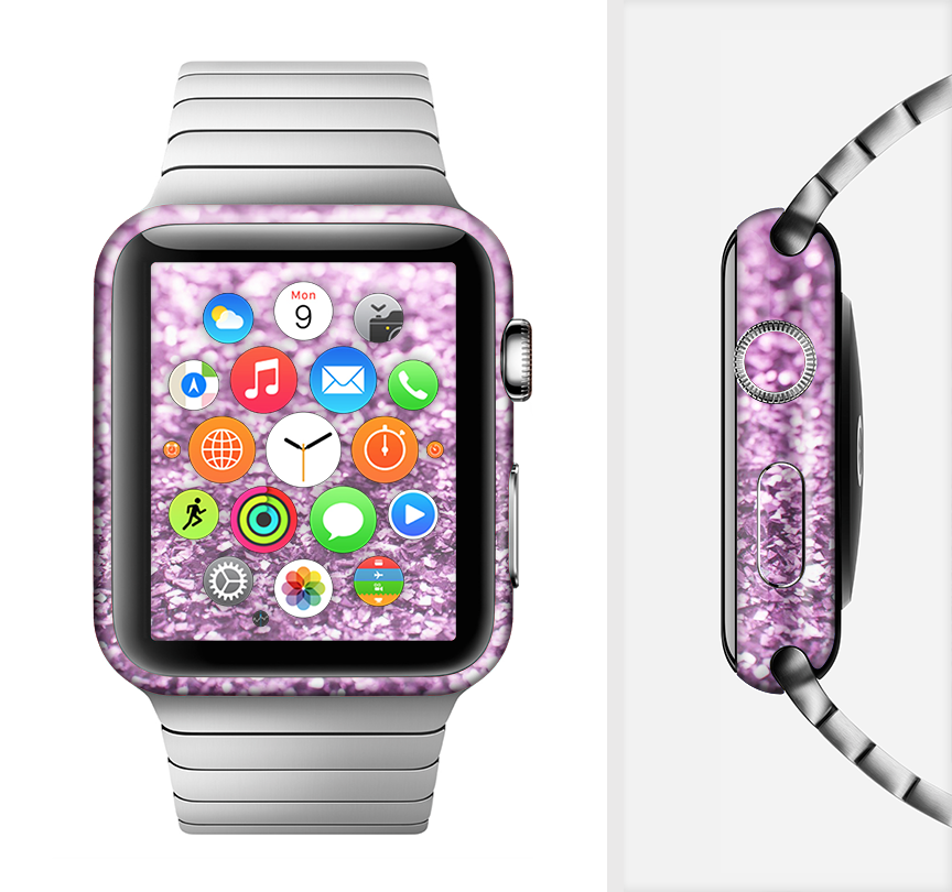 The Purple Glimmer Full-Body Skin Kit for Apple Watch showcasing its vibrant color and sleek design.