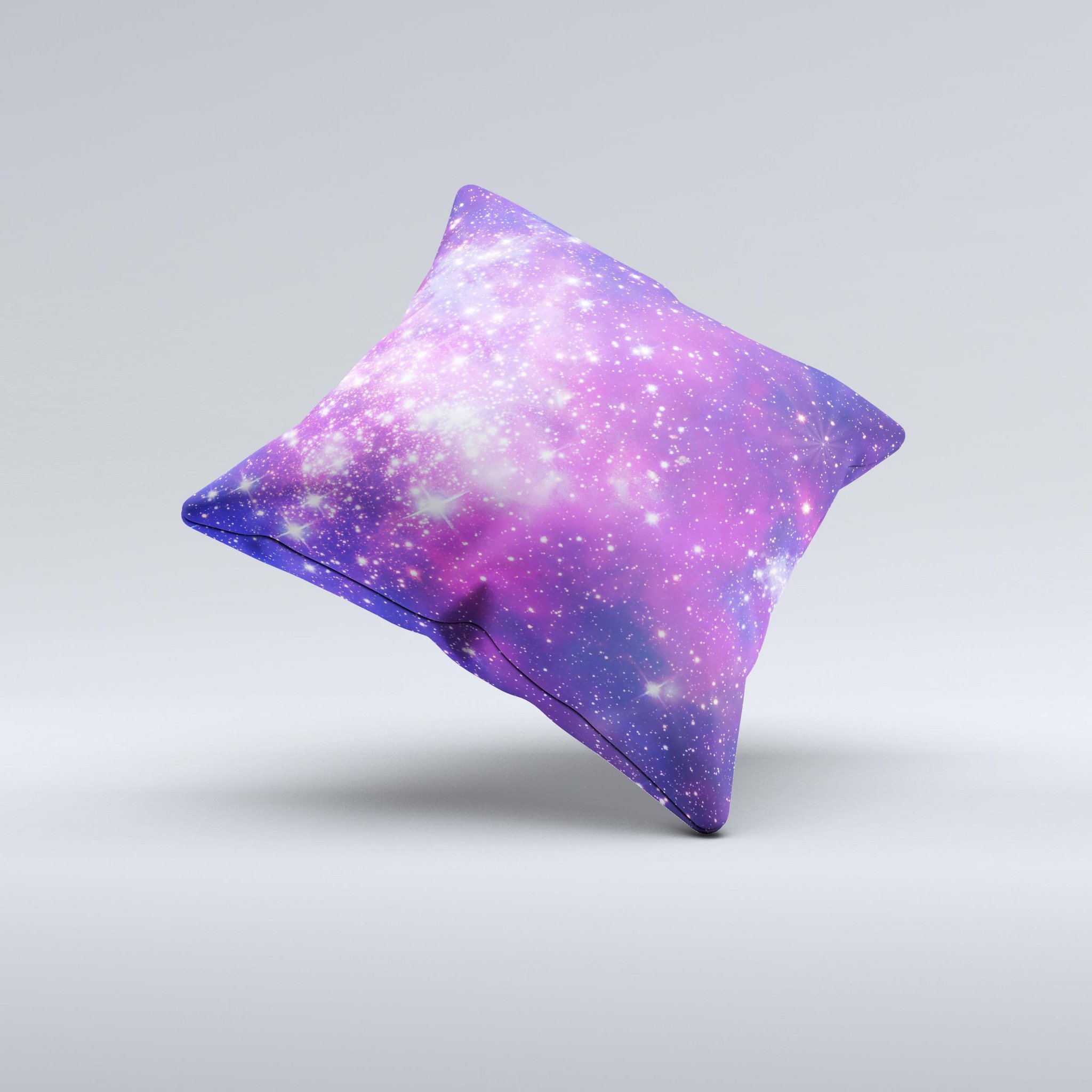 Purple and pink decorative throw pillow with unique ink-fuzed design, handcrafted in Virginia, showcasing high-quality fabric and filling.