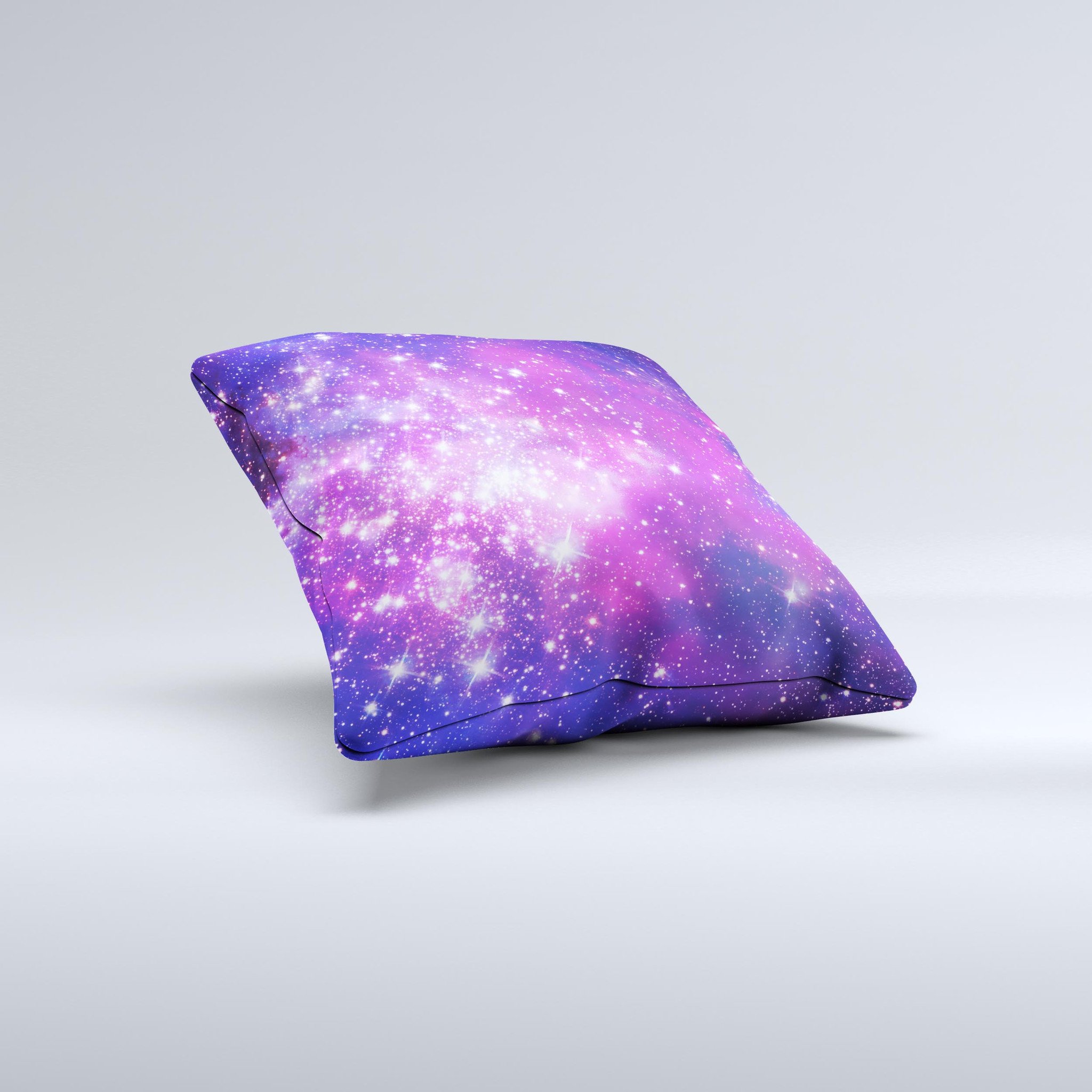 Purple and pink decorative throw pillow with unique ink-fuzed design, handcrafted in Virginia, showcasing high-quality fabric and filling.