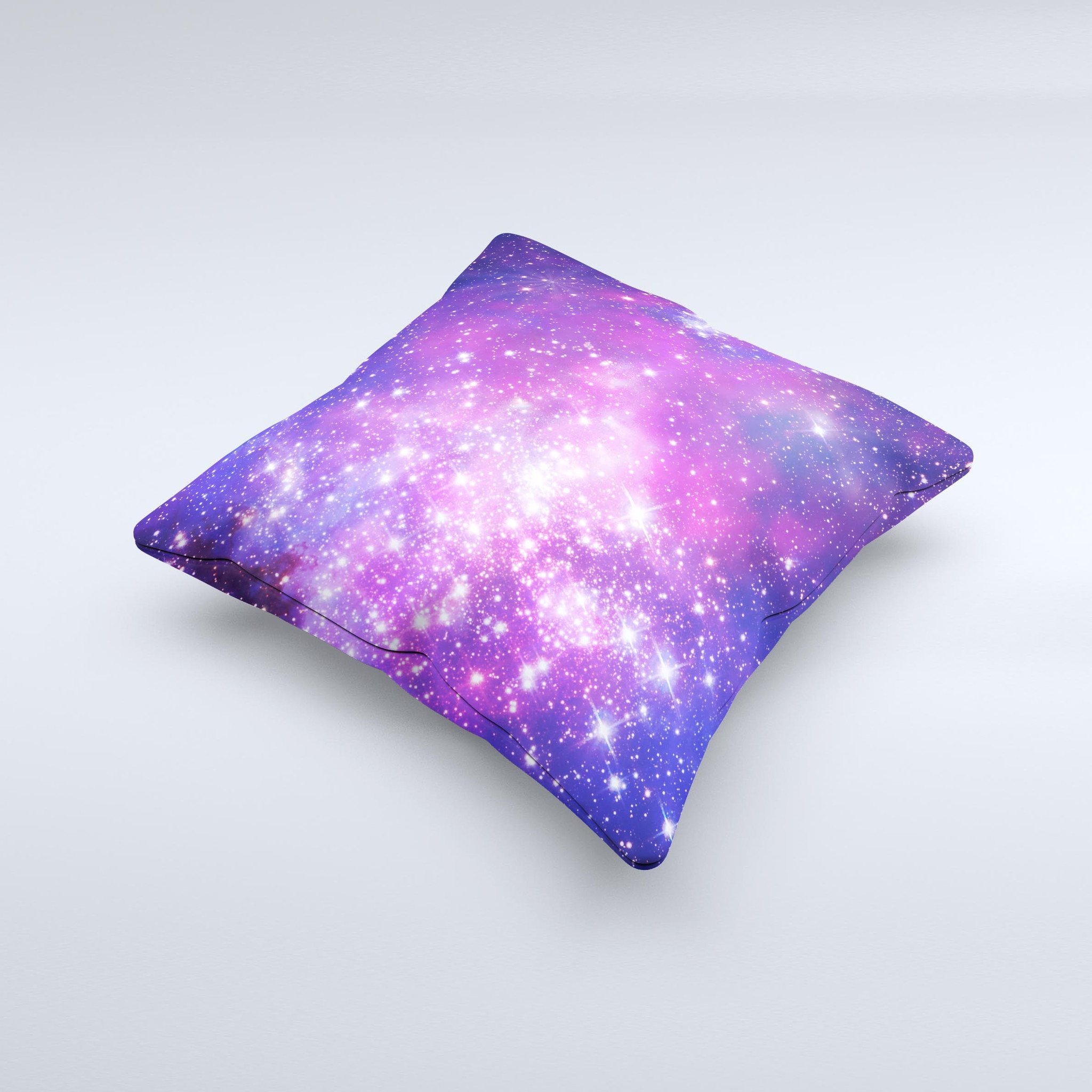 Purple and pink decorative throw pillow with unique ink-fuzed design, handcrafted in Virginia, showcasing high-quality fabric and filling.