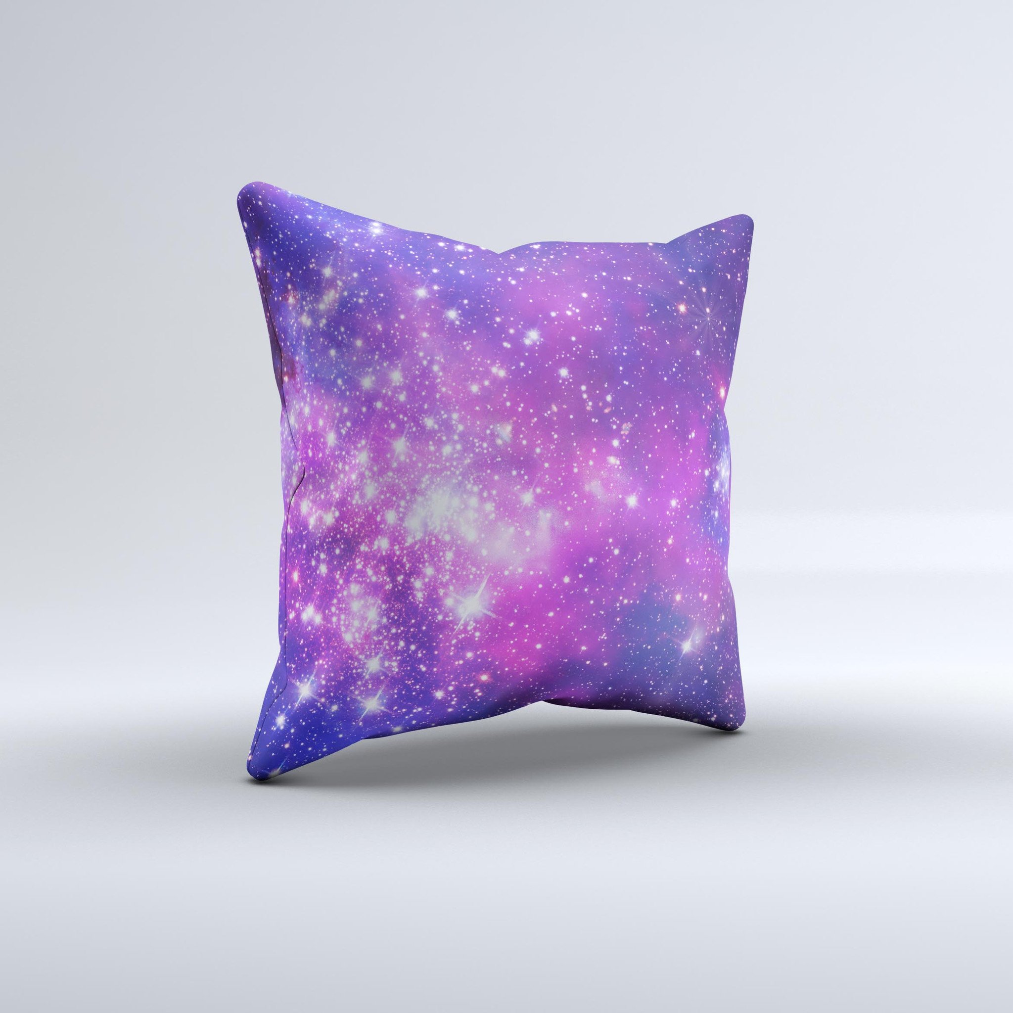 Purple and pink decorative throw pillow with unique ink-fuzed design, handcrafted in Virginia, showcasing high-quality fabric and filling.