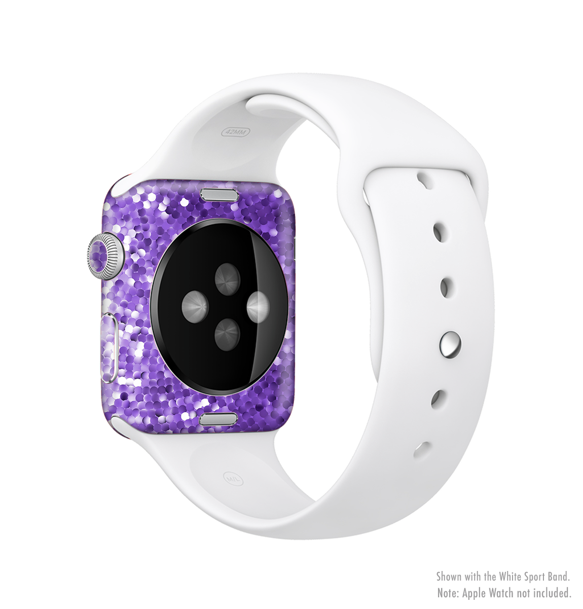 The Purple Shaded Sequence Full-Body Skin Kit for Apple Watch, showcasing a vibrant purple design that fits snugly around the watch.