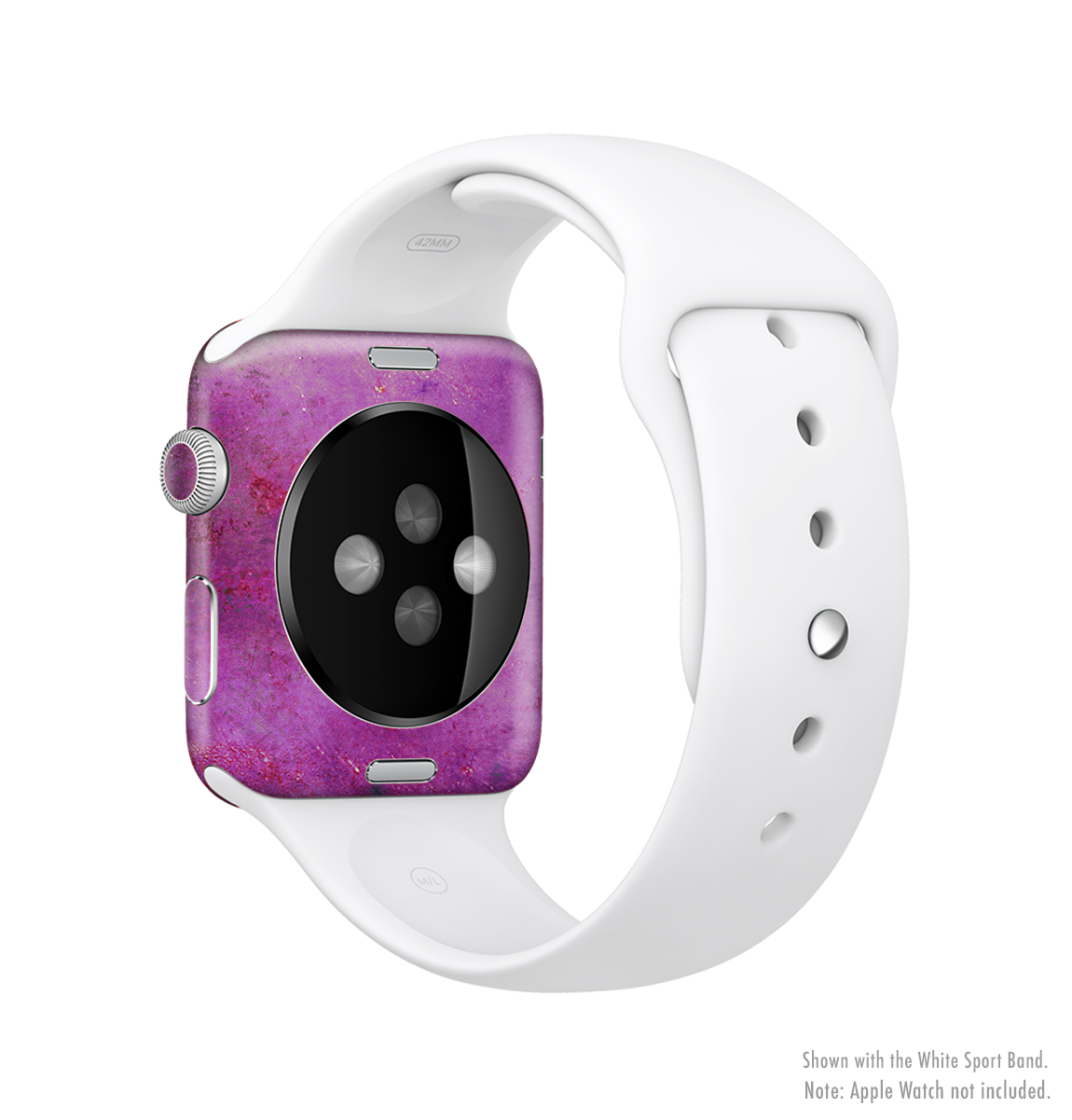 The Purple Water Colors Full-Body Skin Kit for Apple Watch, showcasing a vibrant purple water color design on a sleek watch.