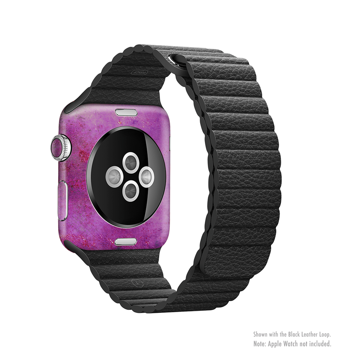 The Purple Water Colors Full-Body Skin Kit for Apple Watch, showcasing a vibrant purple water color design on a sleek watch.