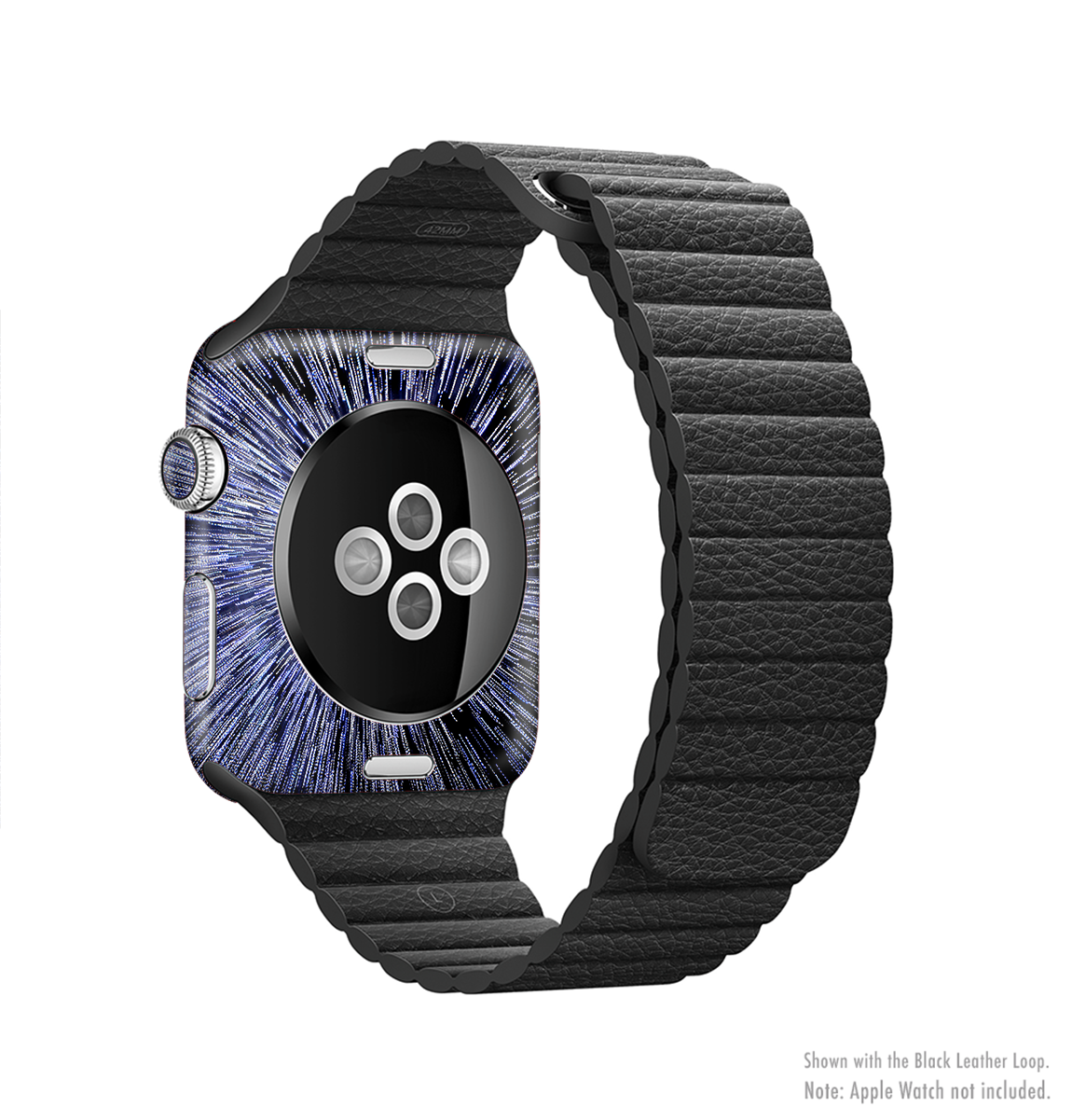 The Purple Zooming Lights Full-Body Skin Kit for Apple Watch, showcasing a vibrant purple design with dynamic zooming lights pattern.