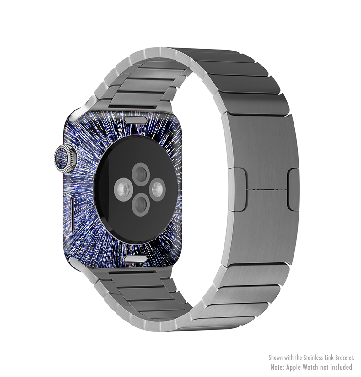 The Purple Zooming Lights Full-Body Skin Kit for Apple Watch, showcasing a vibrant purple design with dynamic zooming lights pattern.