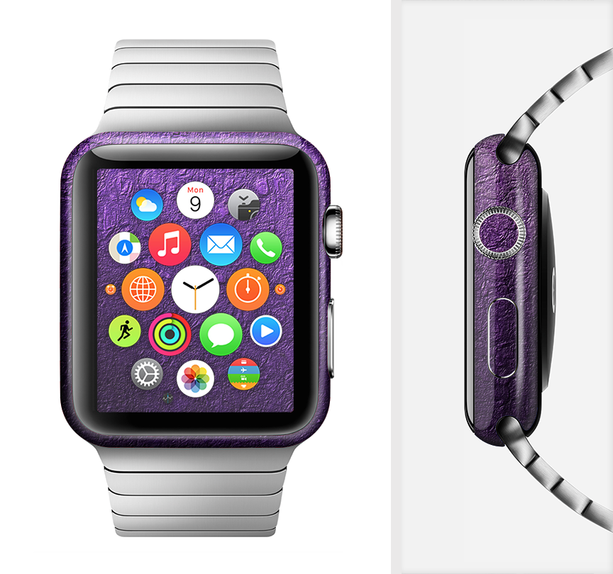 The Purpled Crackled Pattern Full-Body Skin Kit for Apple Watch, showcasing a vibrant crackled design on a sleek watch.