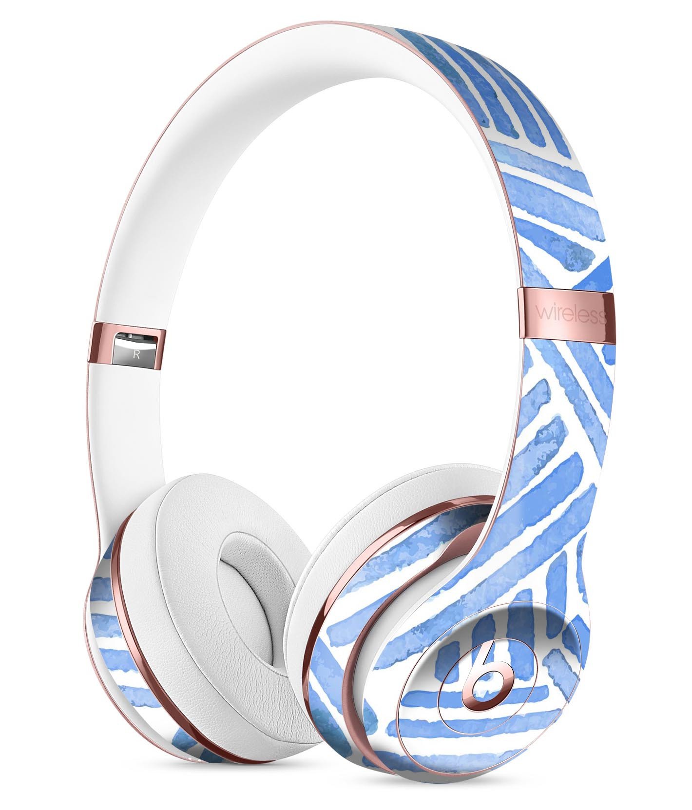 Random Blue Watercolor Strokes Full-Body Skin Kit for Beats by Dre Solo 3 Wireless Headphones, showcasing vibrant colors and artistic design.