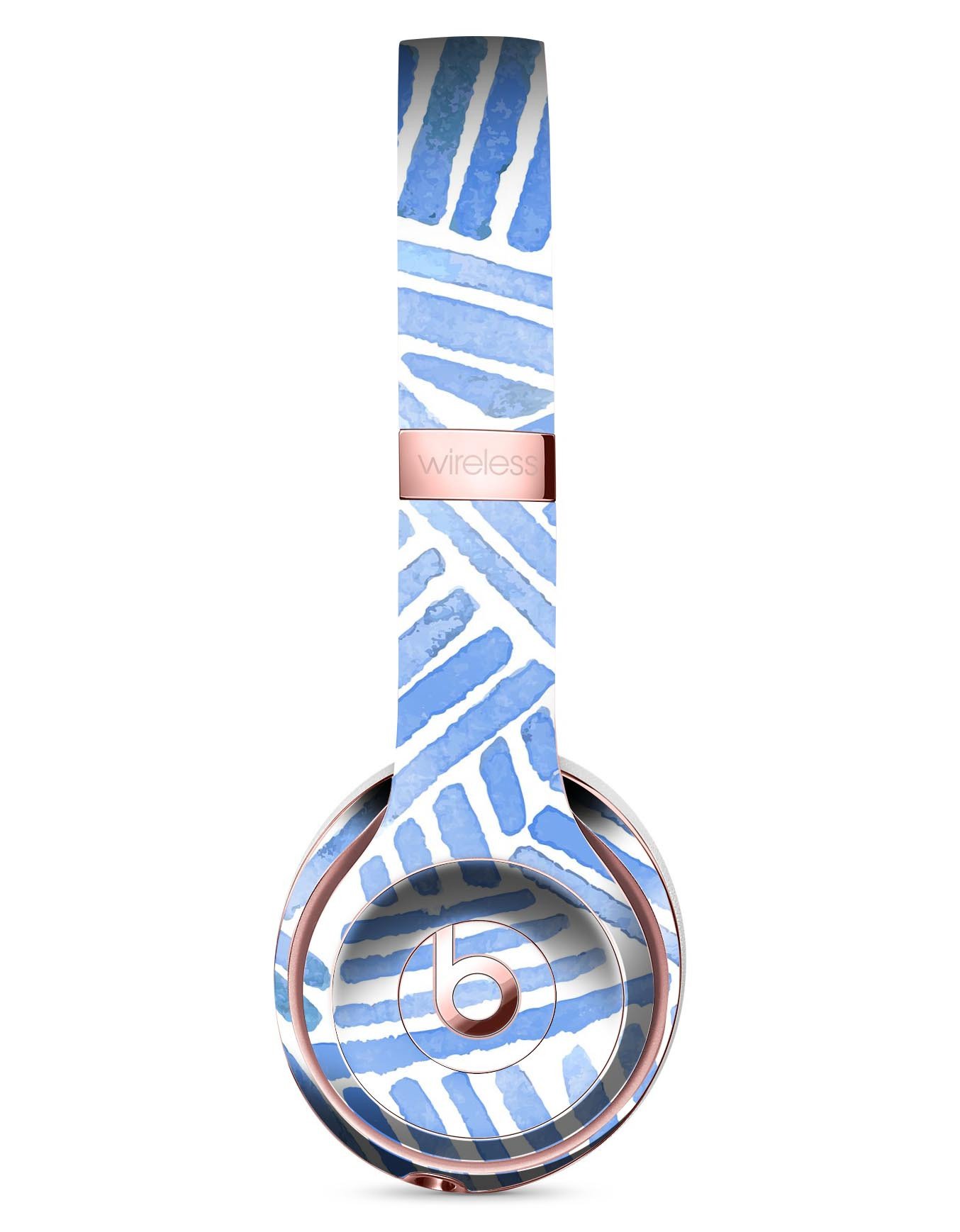 Random Blue Watercolor Strokes Full-Body Skin Kit for Beats by Dre Solo 3 Wireless Headphones, showcasing vibrant colors and artistic design.