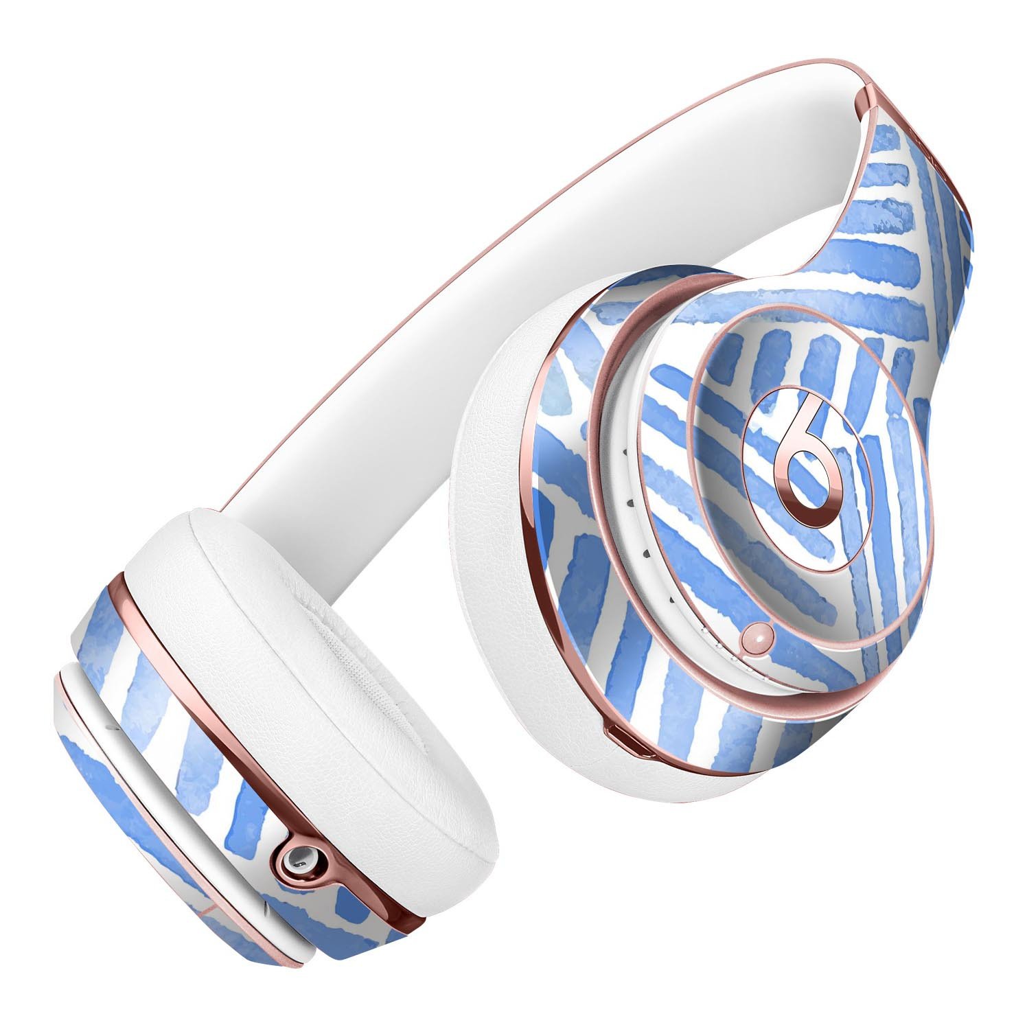 Random Blue Watercolor Strokes Full-Body Skin Kit for Beats by Dre Solo 3 Wireless Headphones, showcasing vibrant colors and artistic design.