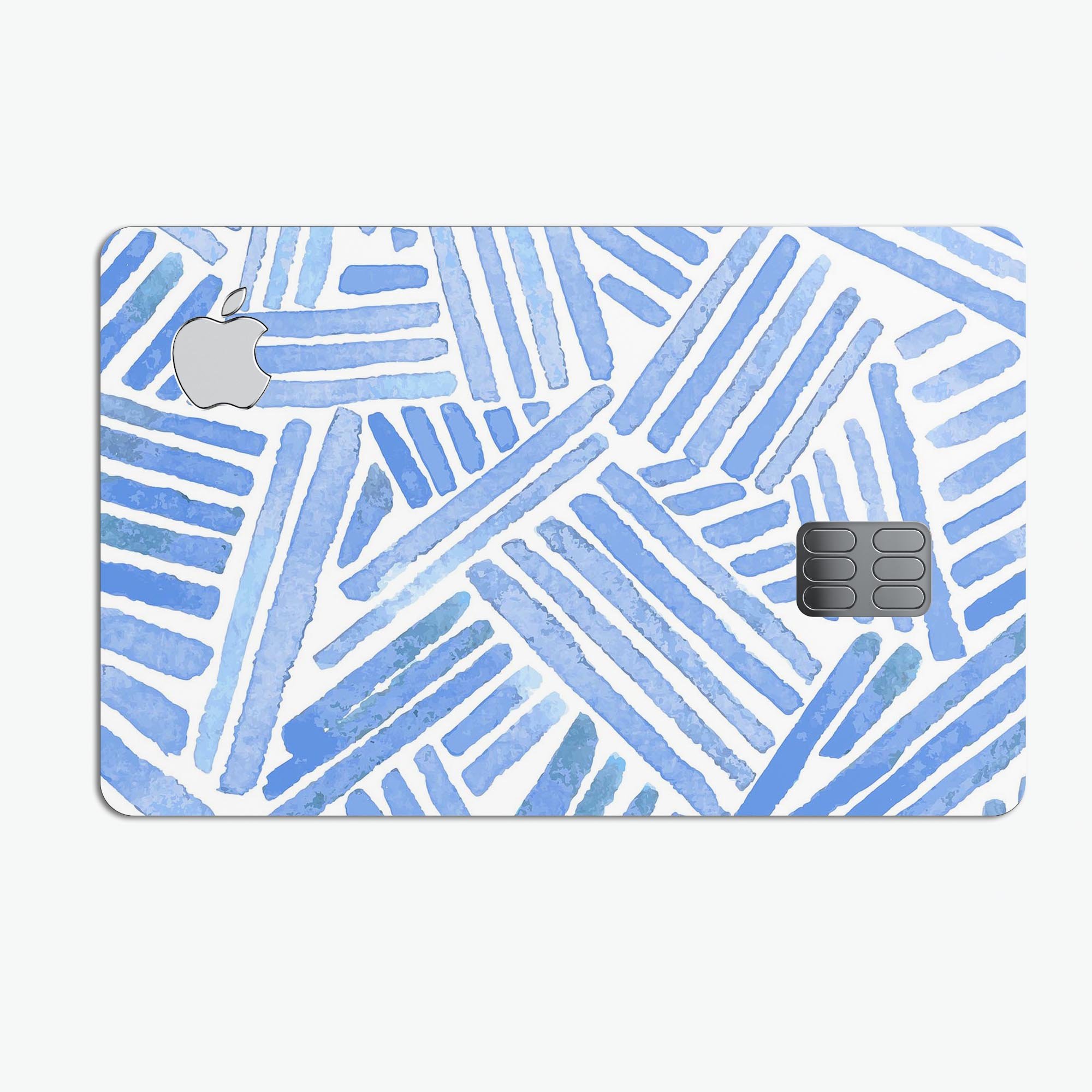 The Random Blue Watercolor Strokes decal skin for Apple Card, showcasing vibrant blue watercolor design on a sleek surface.