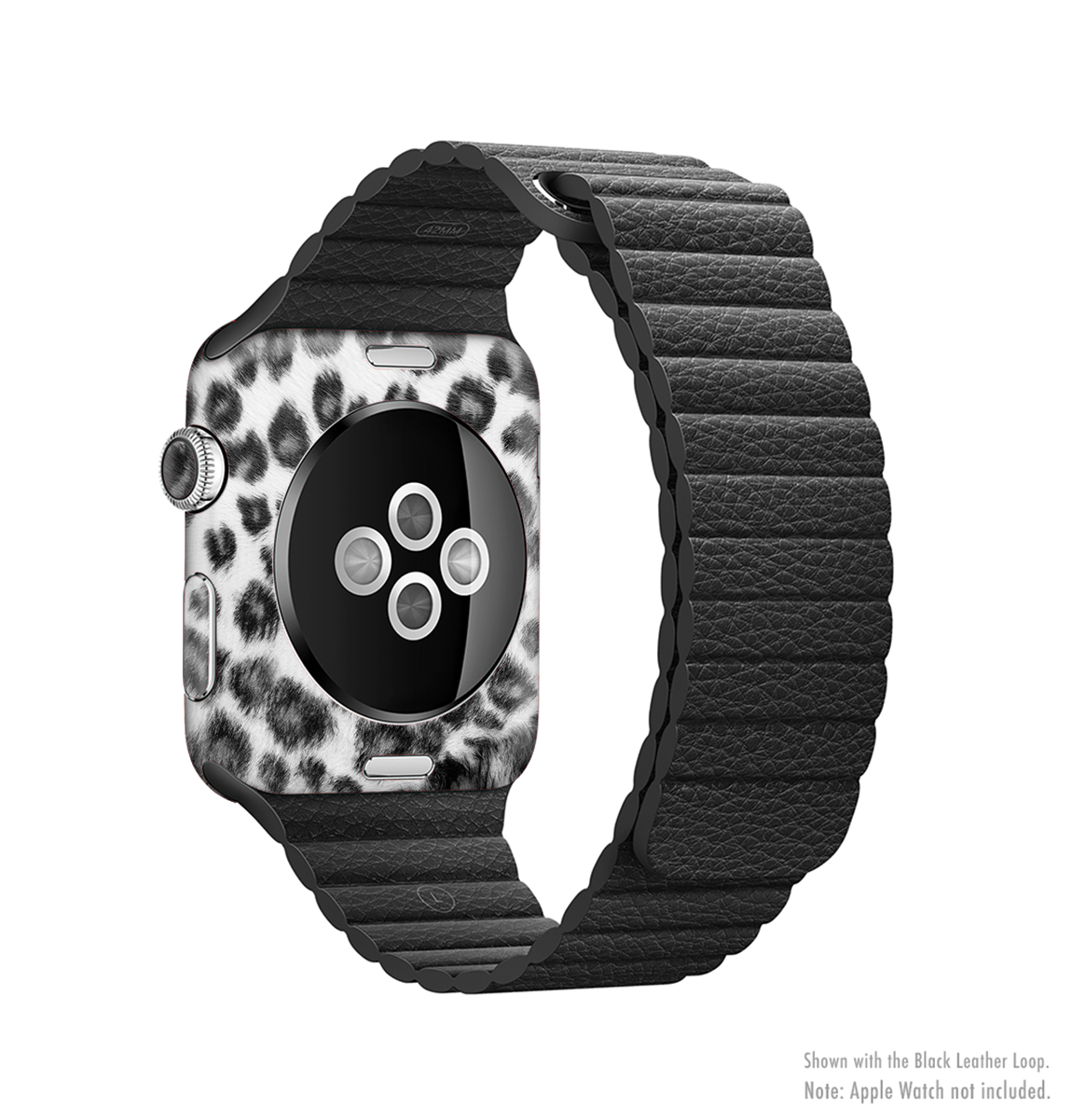 Real Snow Leopard Hide Full-Body Skin Kit for Apple Watch, showcasing a stylish snow leopard pattern on premium vinyl.