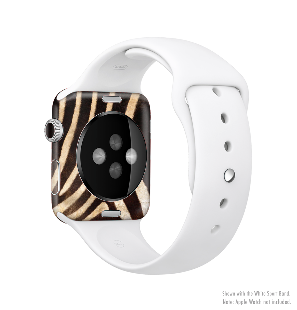 Real Zebra Print Texture Full-Body Skin Kit for Apple Watch, showcasing stylish design and premium vinyl material.