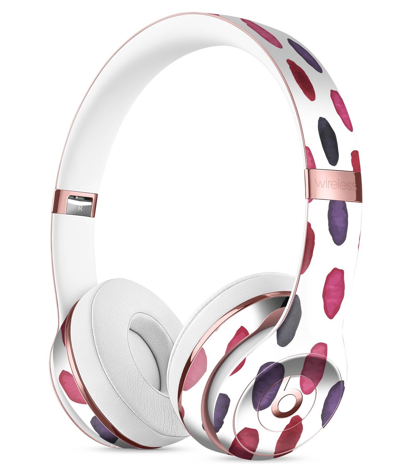 Red and purple water marks full-body skin kit for Beats by Dre Solo 3 Wireless Headphones, showcasing vibrant colors and precise cut.