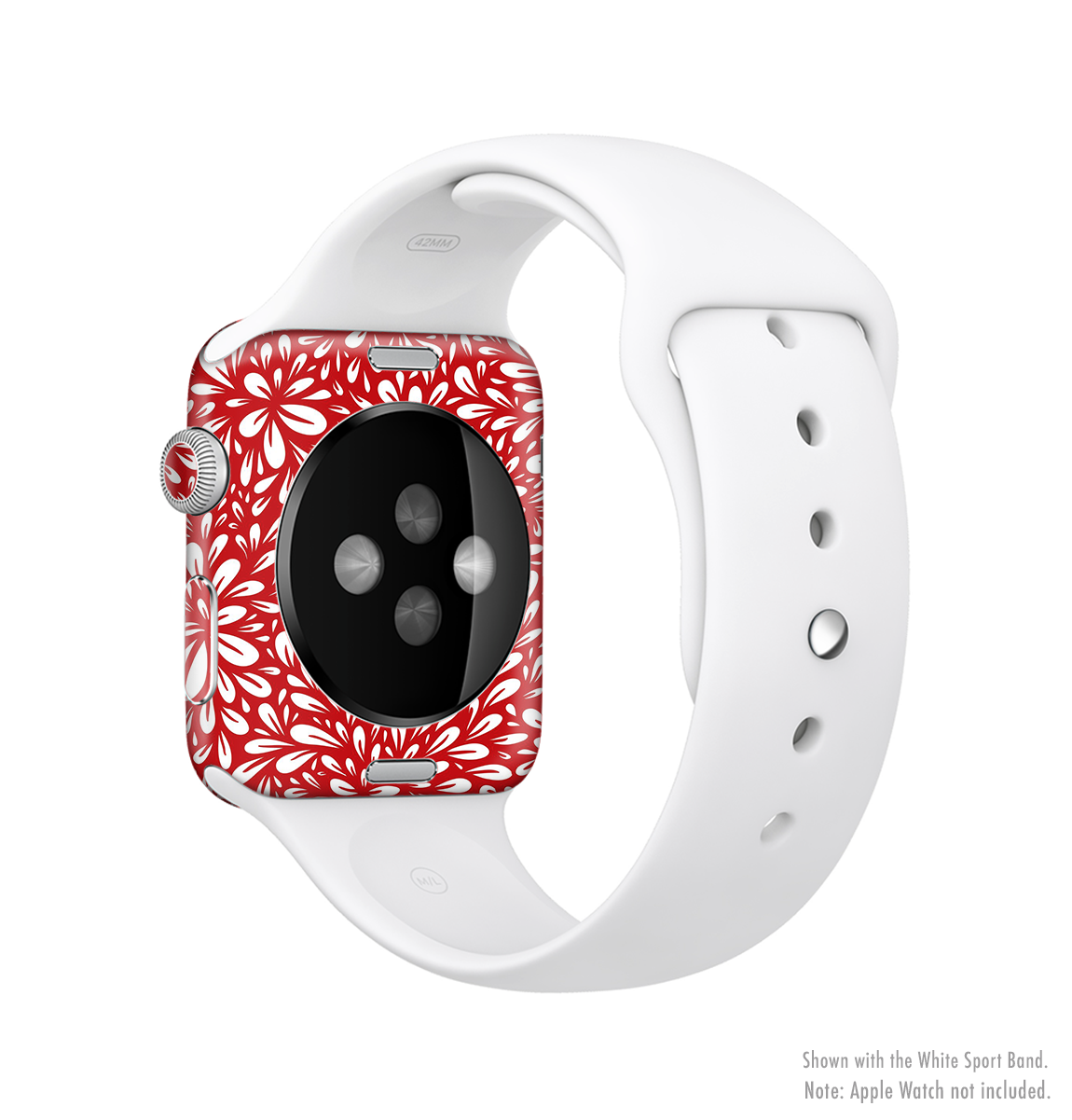 The Red Floral Sprout Full-Body Skin Kit for Apple Watch showcasing vibrant floral design and premium vinyl material.