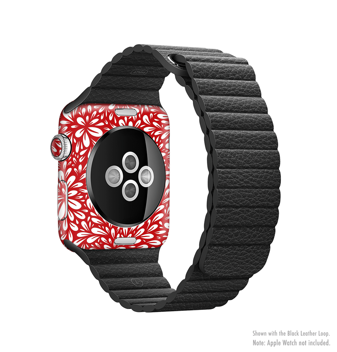 The Red Floral Sprout Full-Body Skin Kit for Apple Watch showcasing vibrant floral design and premium vinyl material.