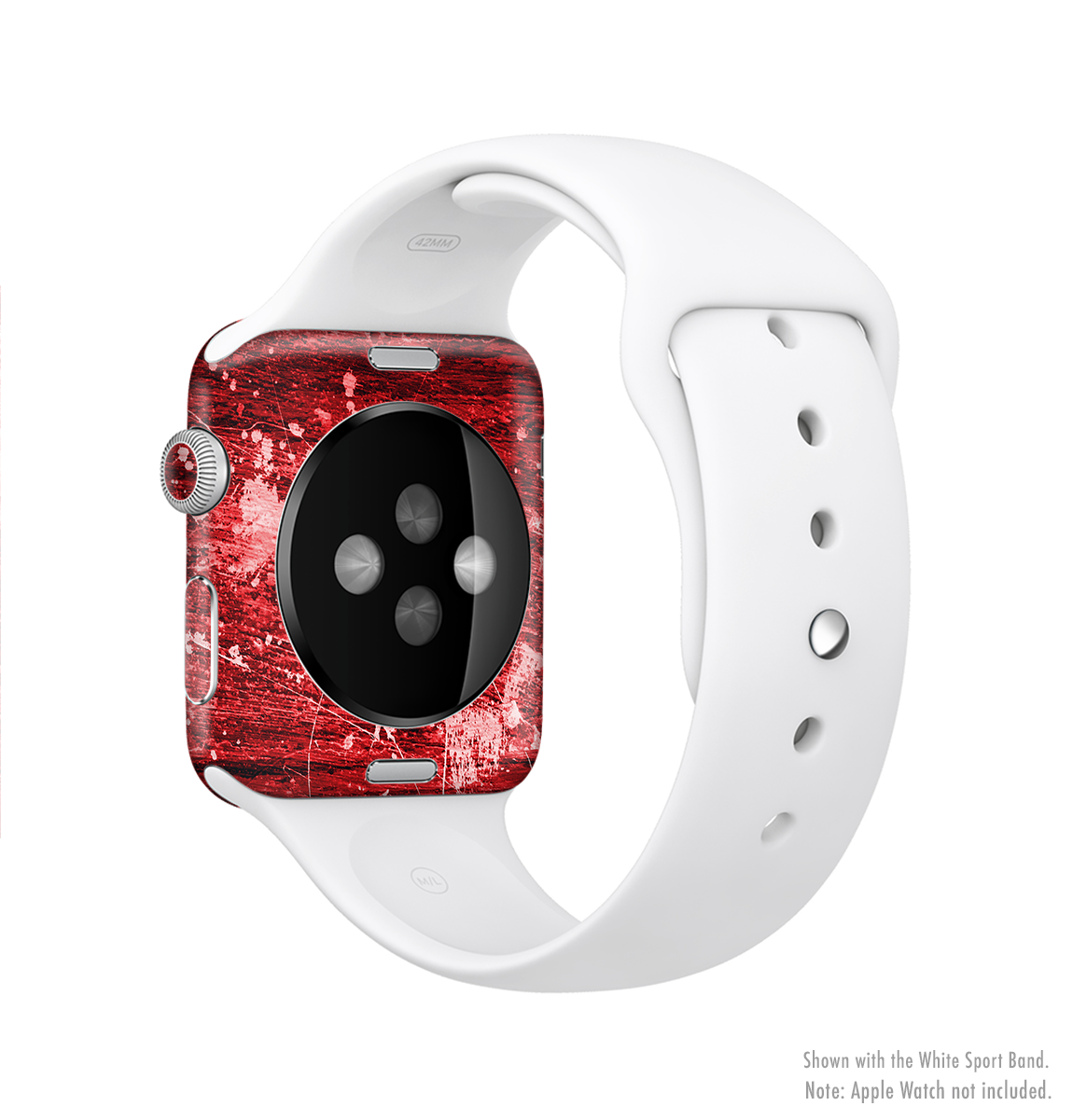 Red Grunge Paint Splatter Full-Body Skin Kit for Apple Watch, showcasing vibrant colors and artistic design.