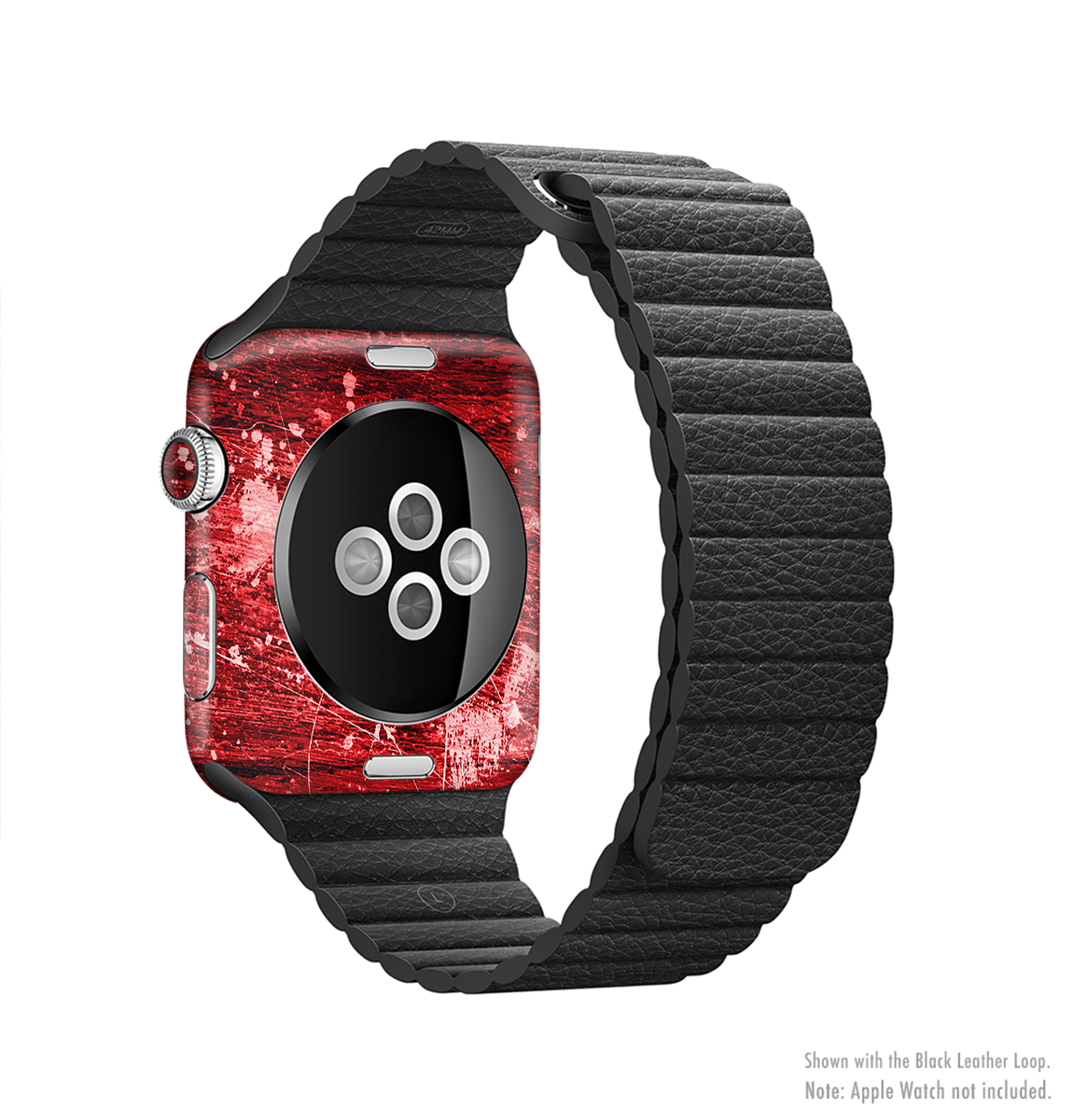 Red Grunge Paint Splatter Full-Body Skin Kit for Apple Watch, showcasing vibrant colors and artistic design.